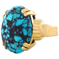 Swiss Modern Turquoise Set Gold Ring, 1950s