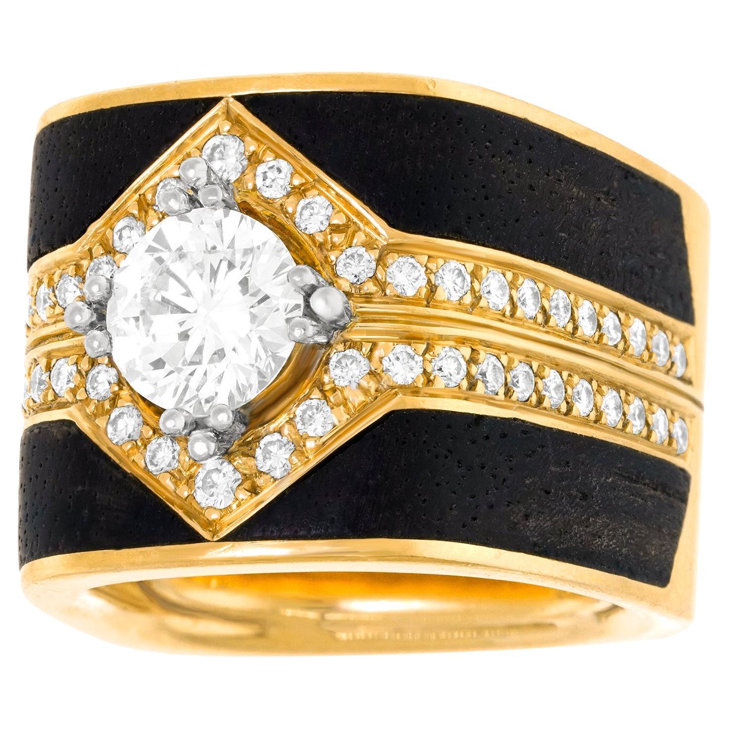 Swiss Modern Wood and Diamond Ring