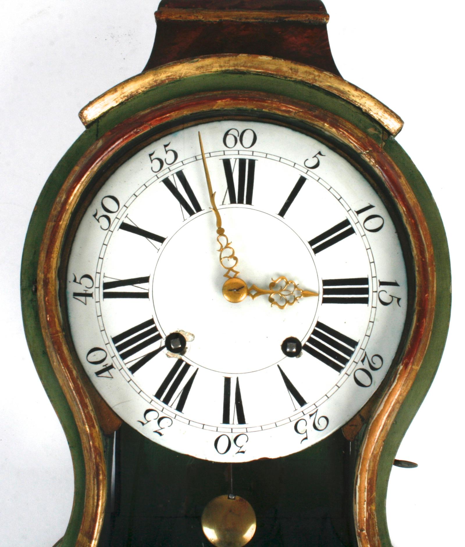 Schweizer Neuenburger Wanduhr von Theodore Robert um 1770, mit Originalbemalung (Neoklassisch)