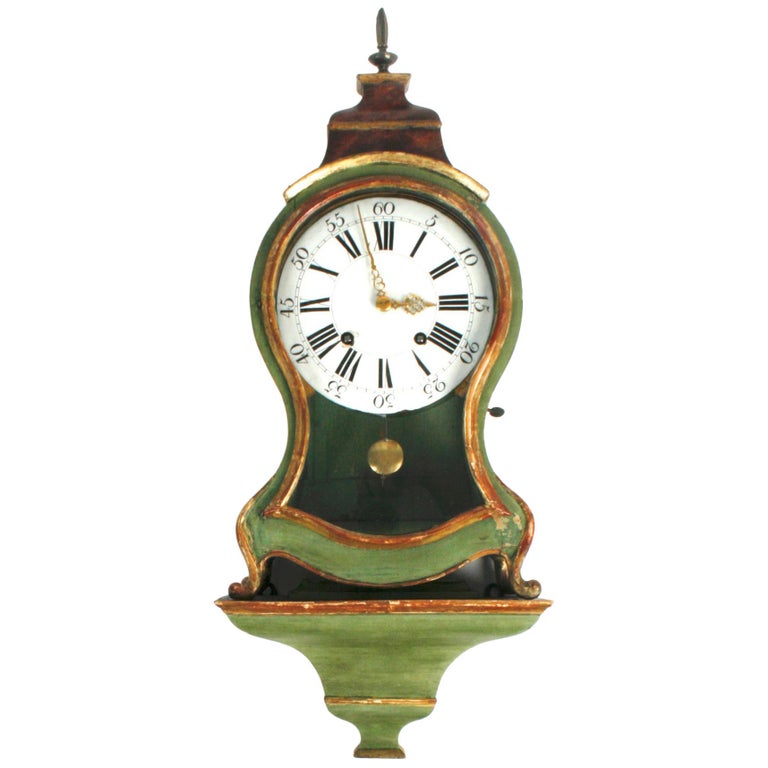 Swiss Neuchâtelois Wall Clock by Theodore Robert circa 1770, With Original Paint at 1stDibs