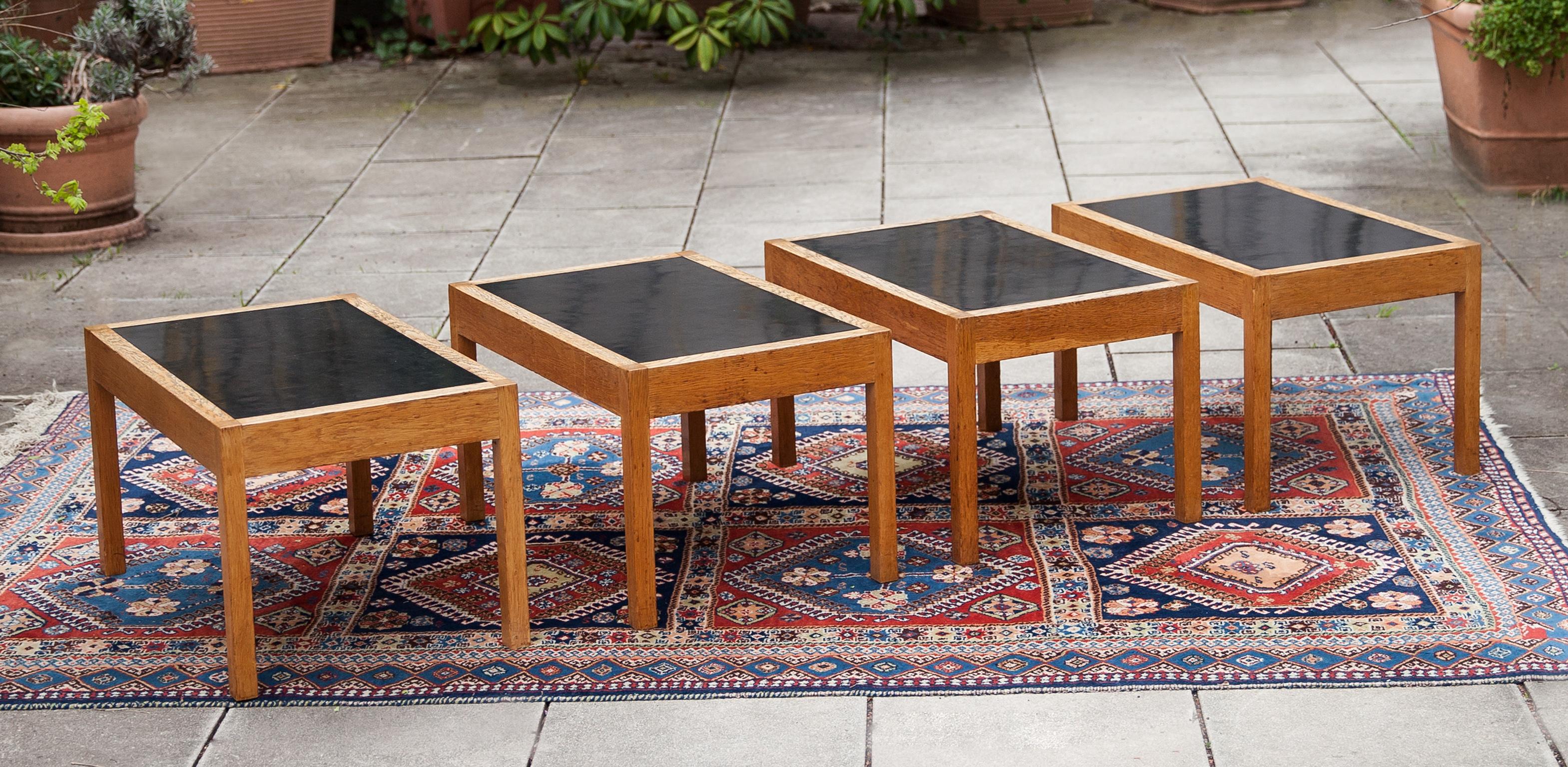 Wonderful clear designed side tables from the 1960s, in oak and formica, made in Switzerland in the 1960s.