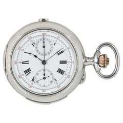 Swiss Open Face Quarter Repeater Chronograph Pocket Watch Silver