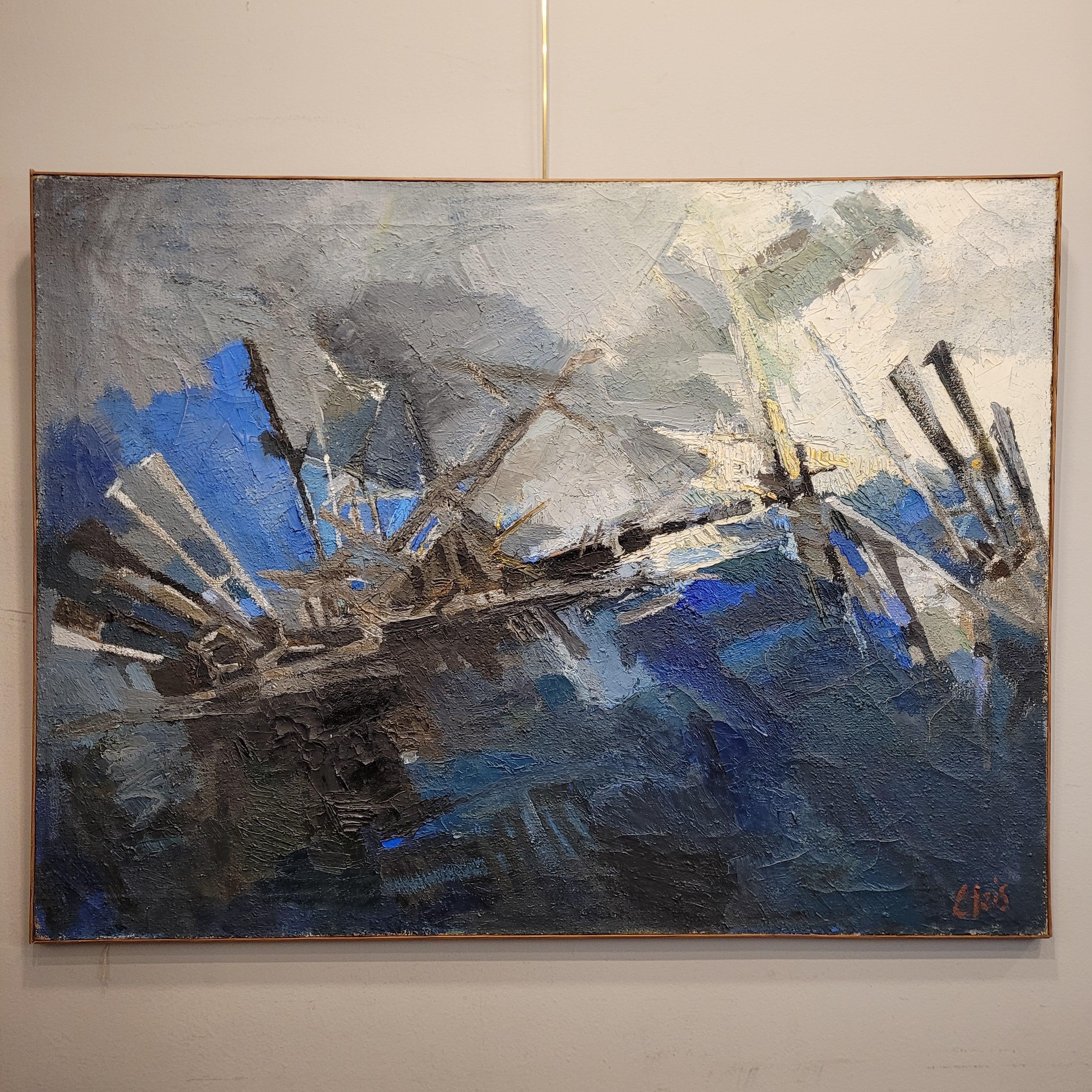 Schweizer Gemälde Bleu Die Schlacht von Salamine von Hugo Cleis, Abstraktion (Schweizerisch) im Angebot