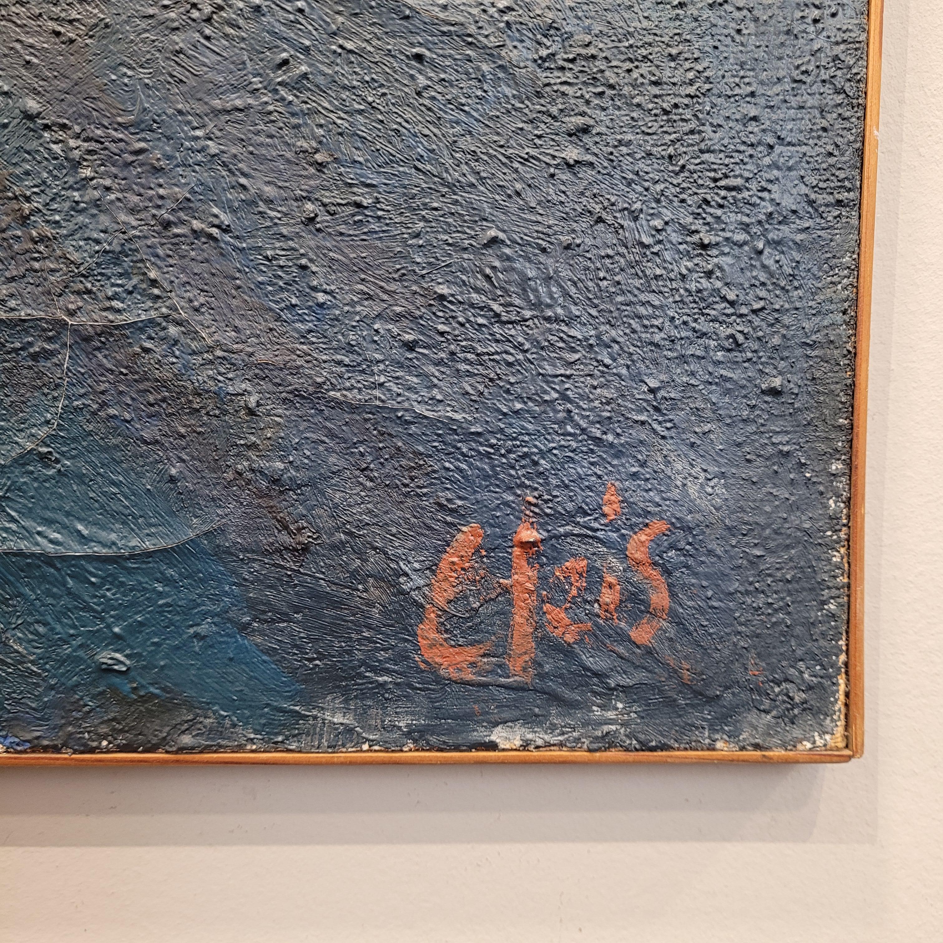 Schweizer Gemälde Bleu Die Schlacht von Salamine von Hugo Cleis, Abstraktion (Handbemalt) im Angebot