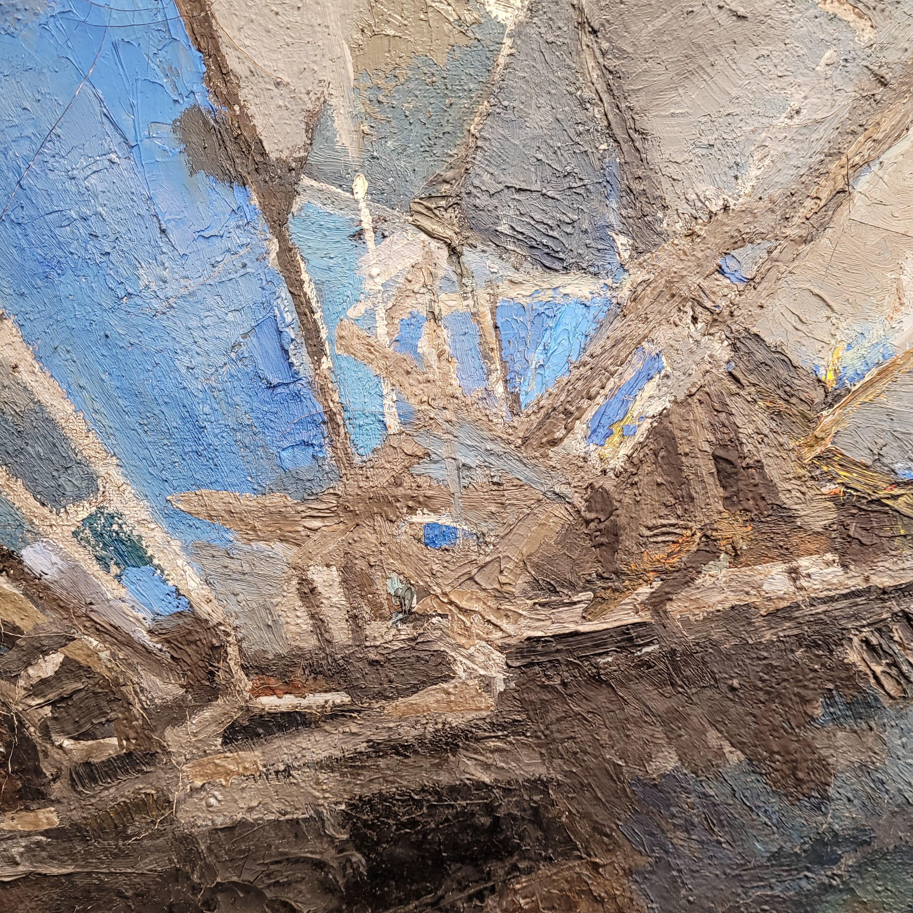 Schweizer Gemälde Bleu Die Schlacht von Salamine von Hugo Cleis, Abstraktion (Leinwand) im Angebot