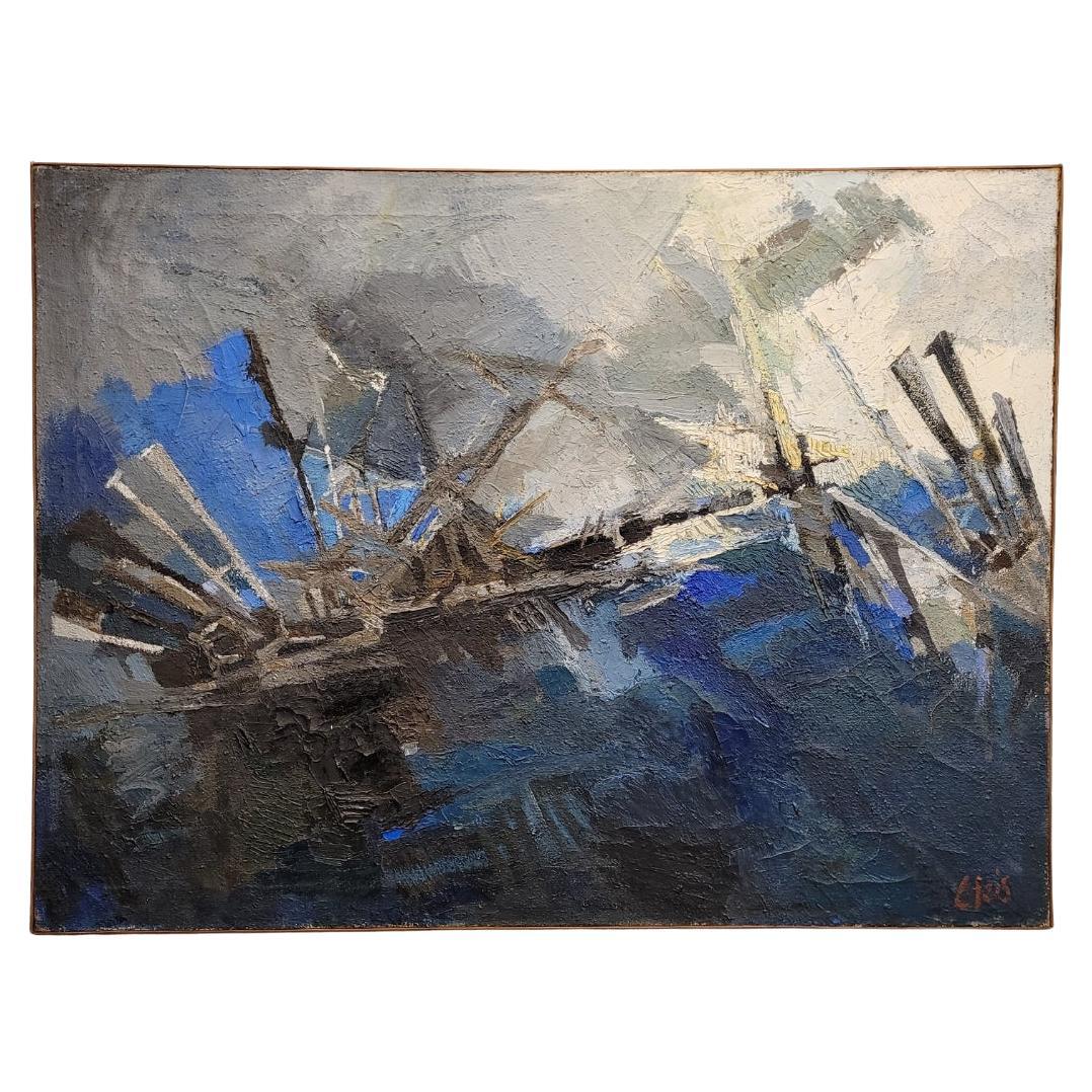 Peinture suisse Bleu La bataille de Salamine par Hugo Cleis, abstraction