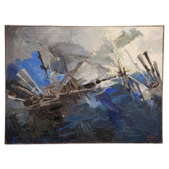 Peinture suisse Bleu La bataille de Salamine par Hugo Cleis, abstraction