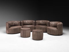Swiss Postmodern Modular Lounge Set in Taupe Leather and Ottomans