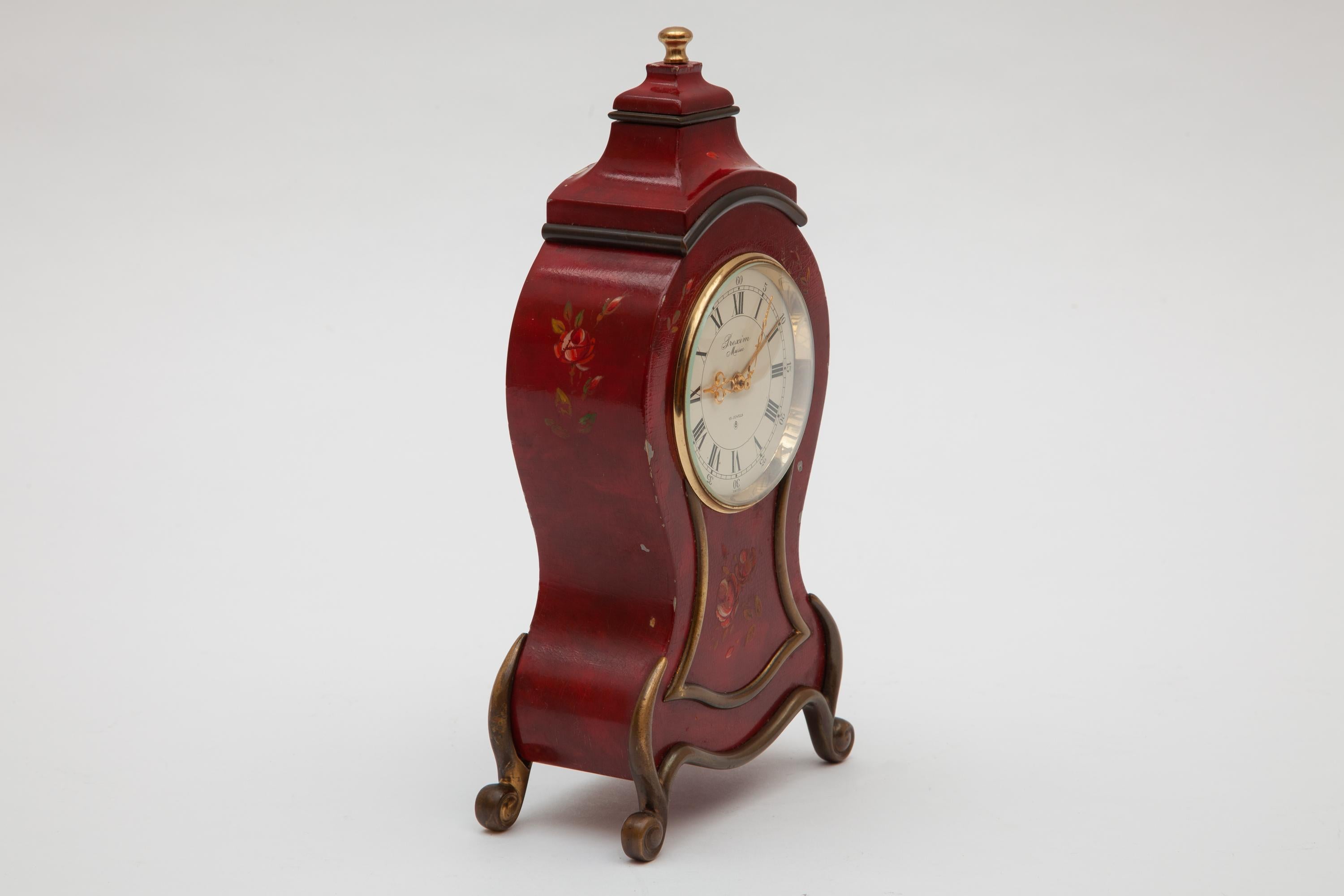 Mid-Century moderno Sveglia a carica dipinta a mano Swiss Prexim 15 Jewell Swiss made in vendita