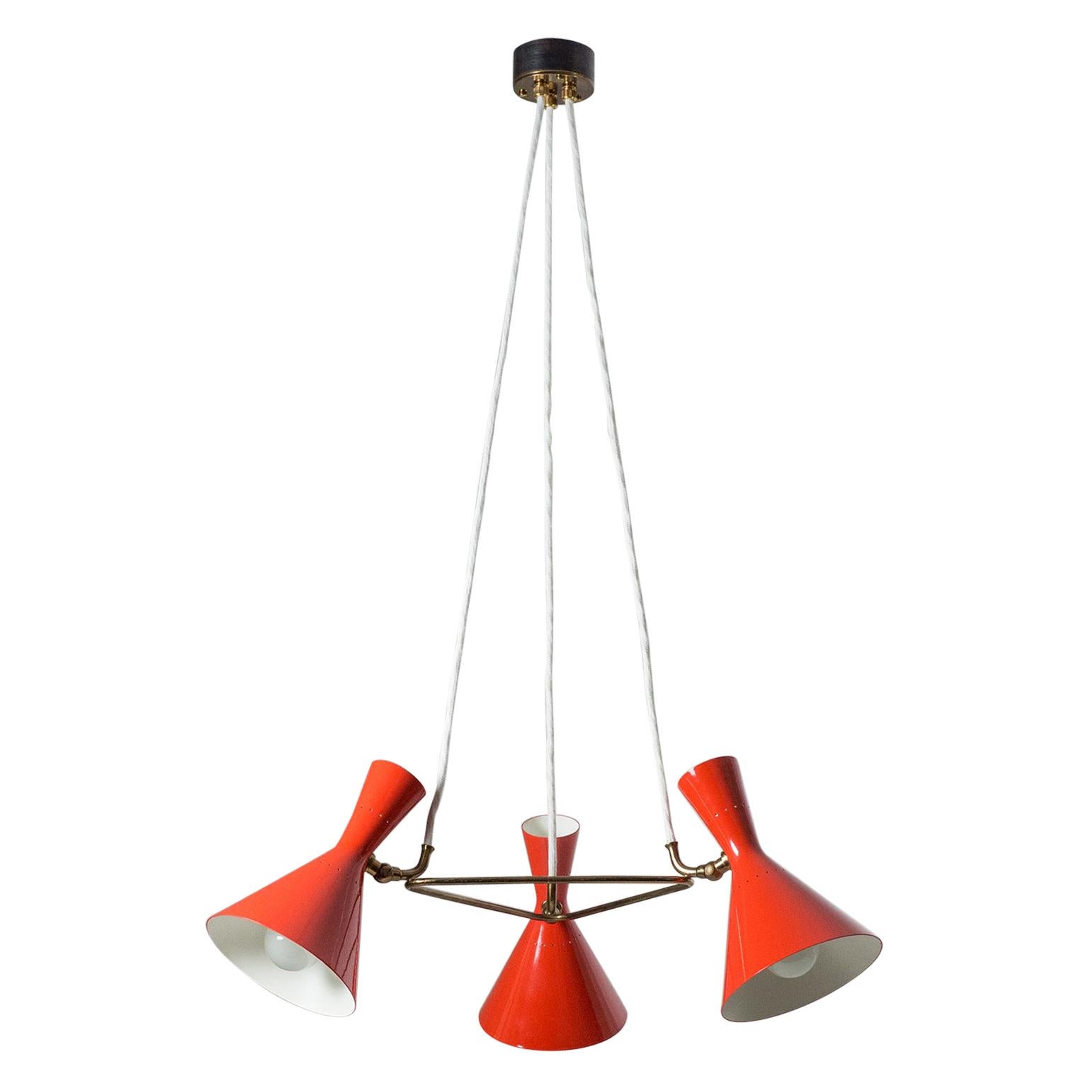 Red Cone Chandelier, 1950s