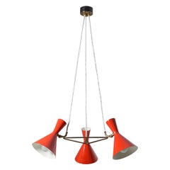 Vintage Red Cone Chandelier, 1950s