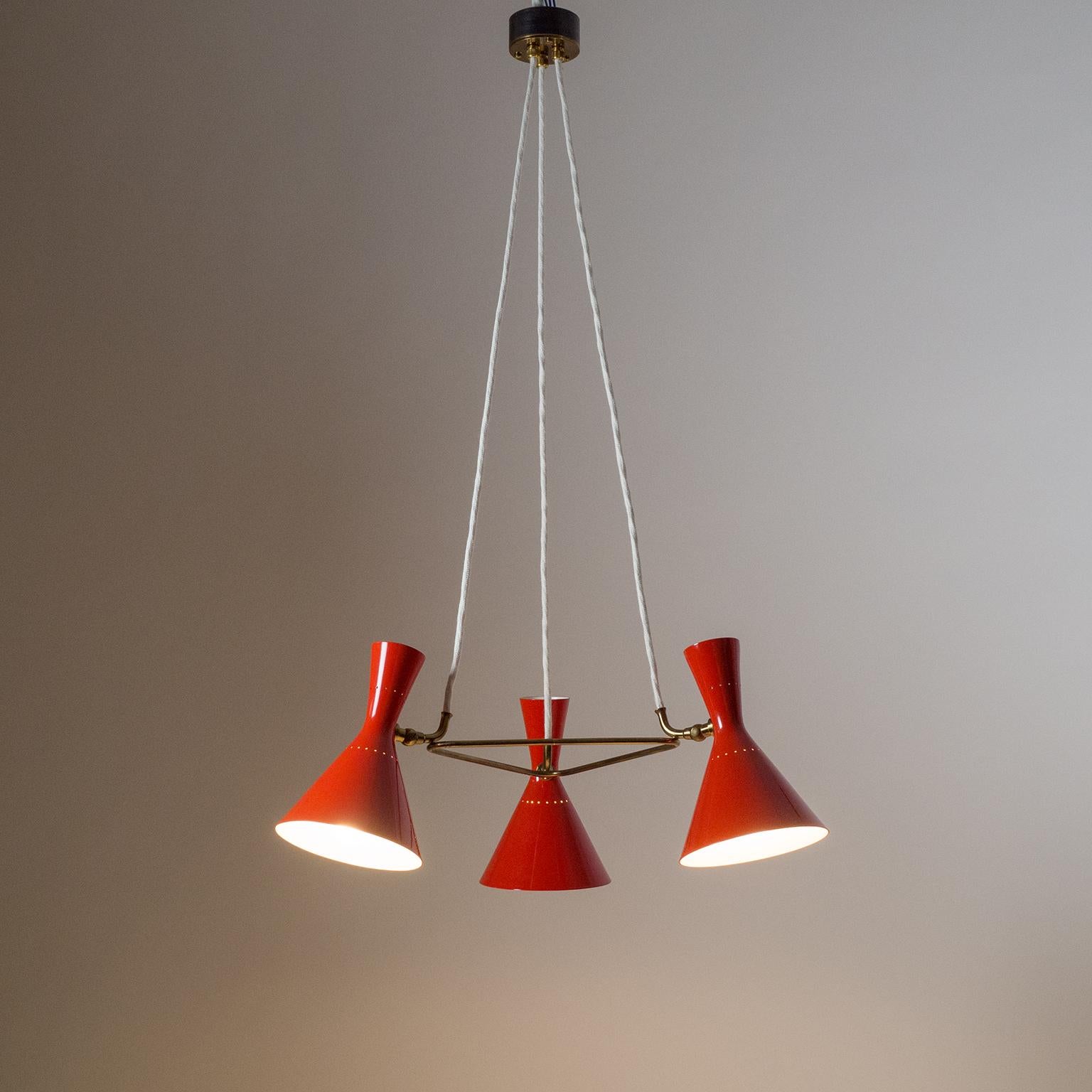 Mid-Century Modern Red Cone Chandelier, 1950s For Sale