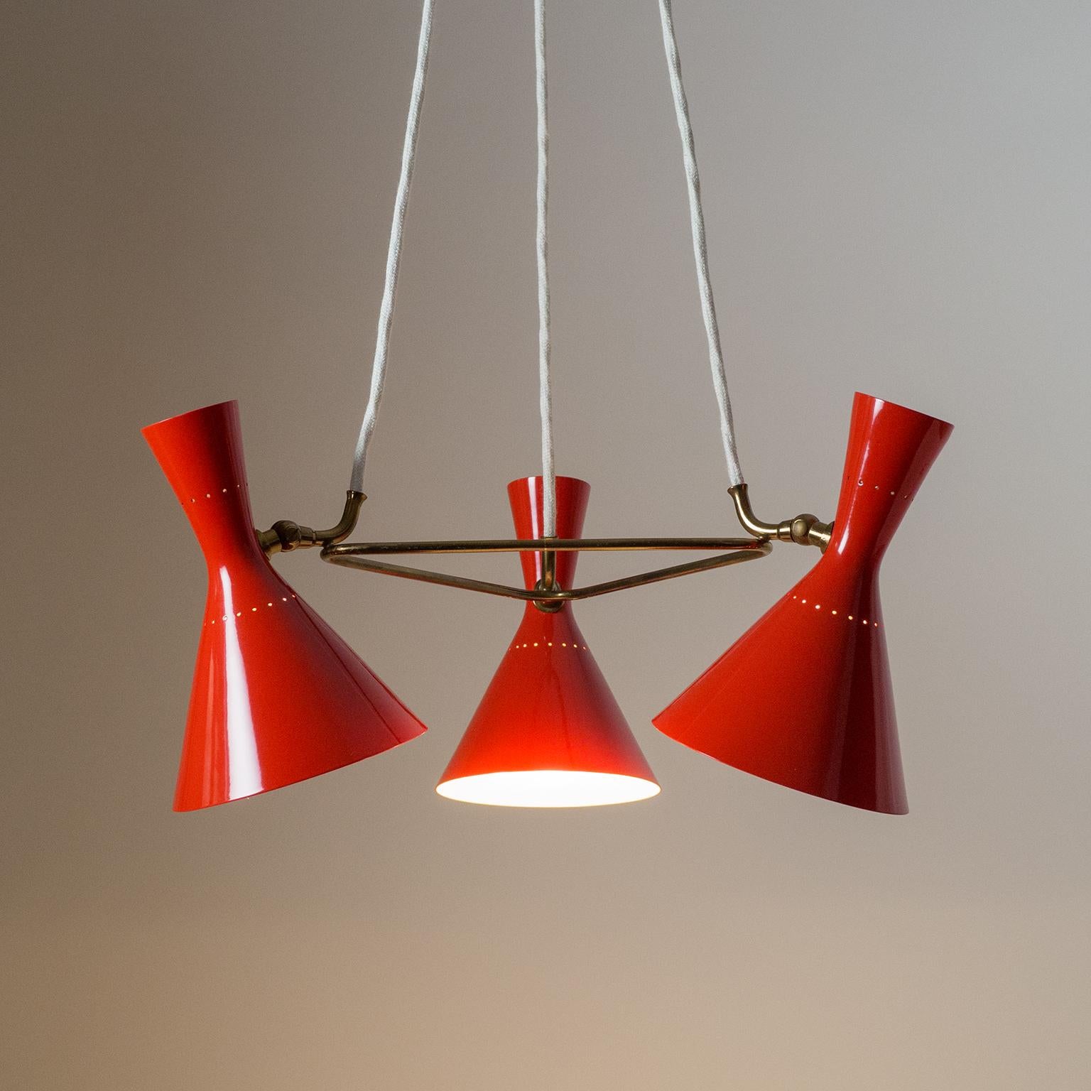 Swiss Red Cone Chandelier, 1950s For Sale