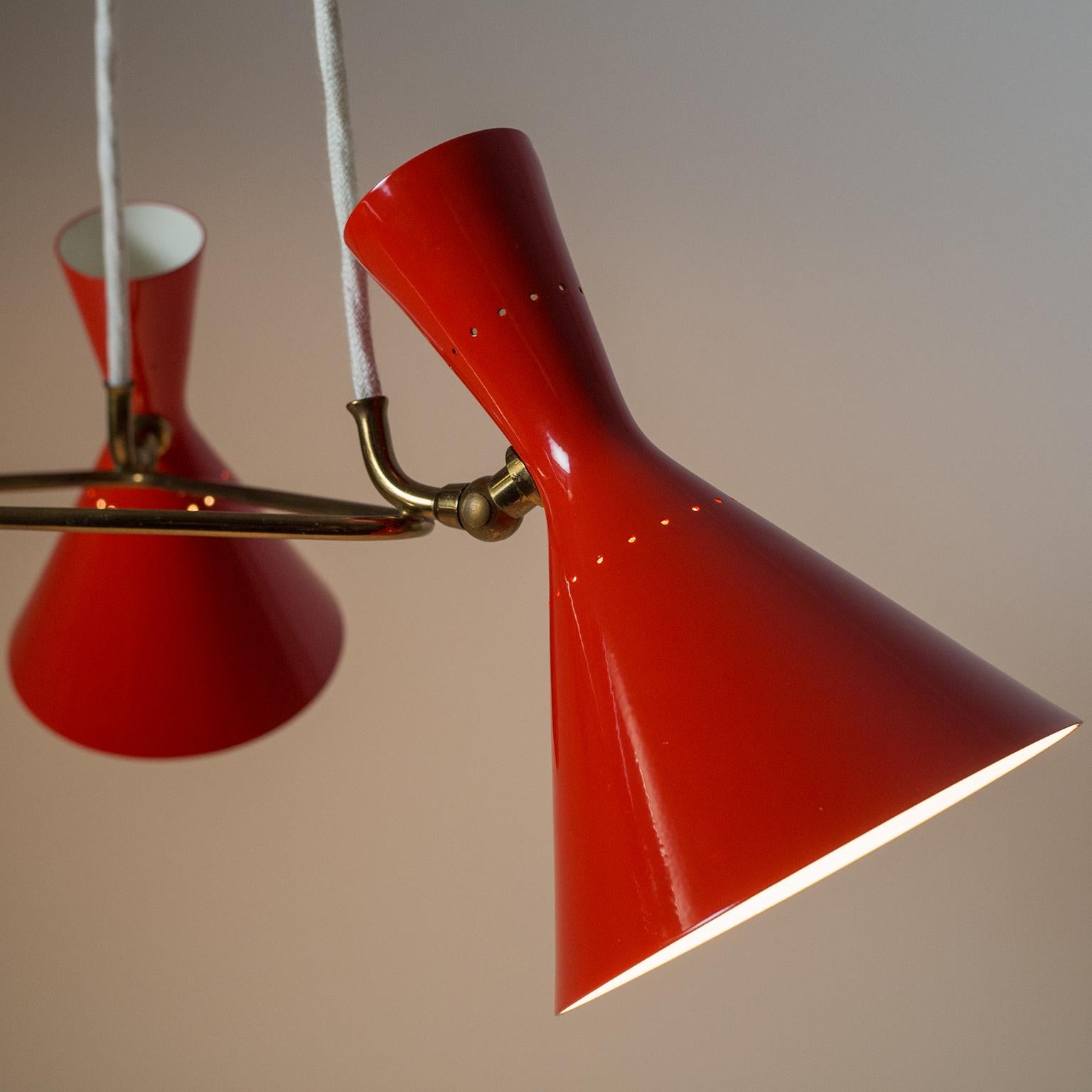 Lacquered Red Cone Chandelier, 1950s For Sale