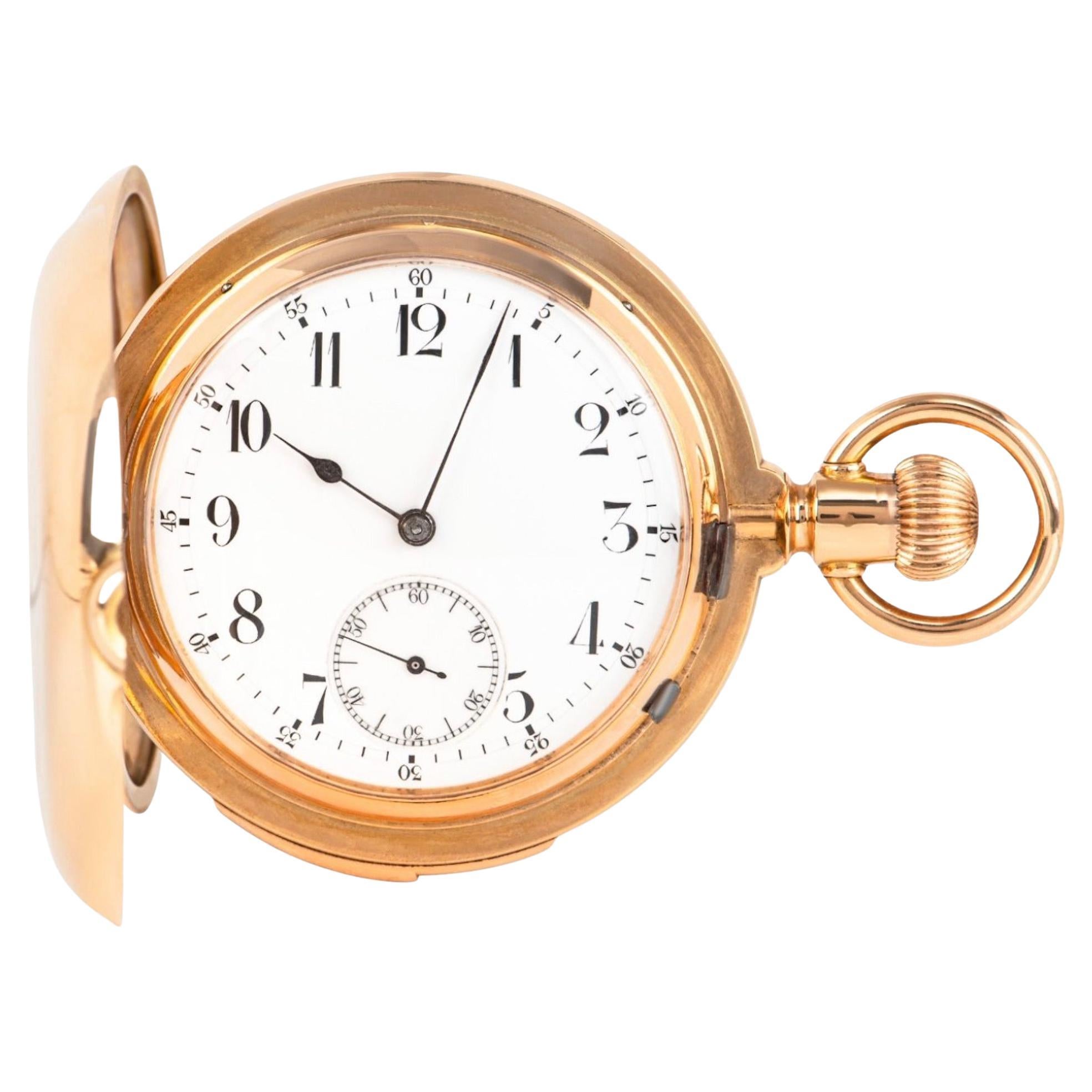 Swiss Rose Gold Double-Sided Calendar Quarter Repeated Keyless Lever PocketWatch For Sale