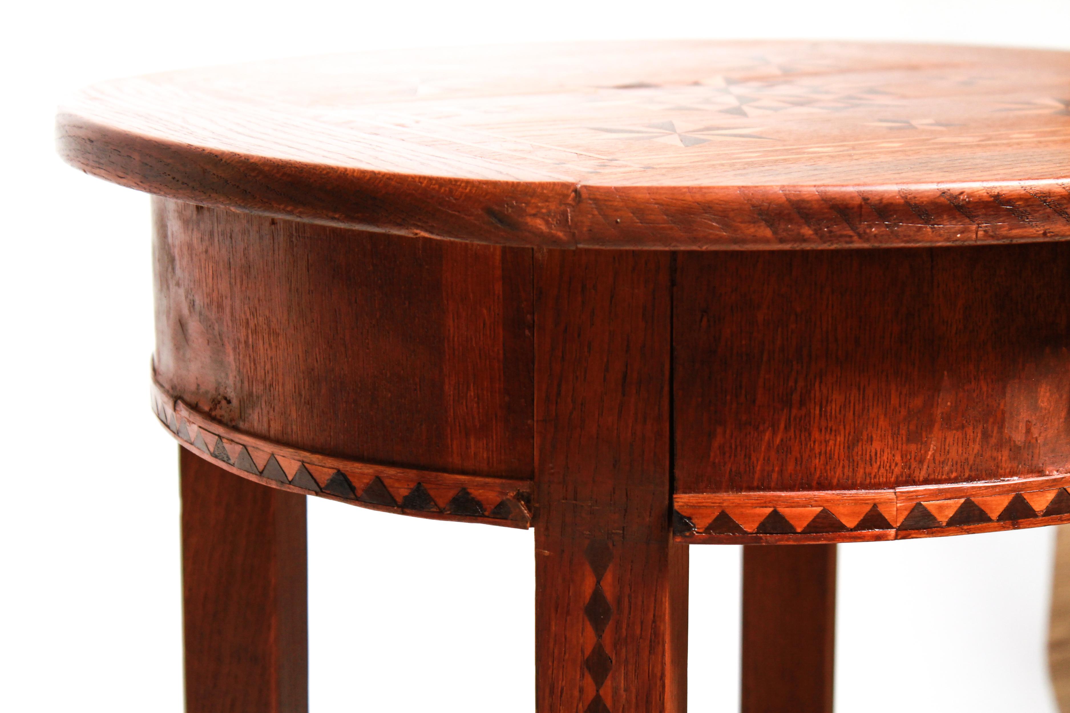 Swiss Rustic Side Table with Geometric Parquetry 5
