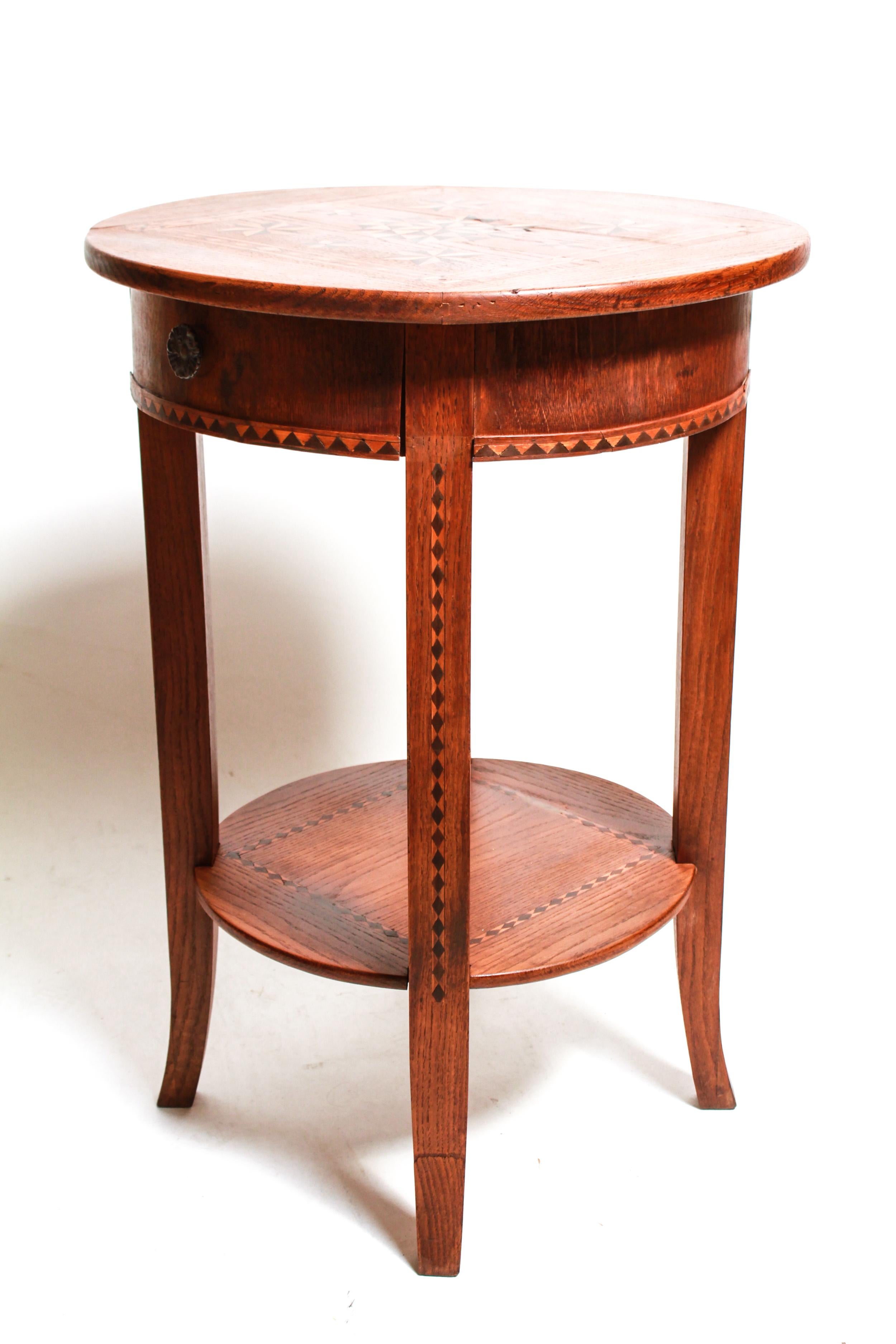 Swiss Rustic Side Table with Geometric Parquetry In Good Condition In New York, NY