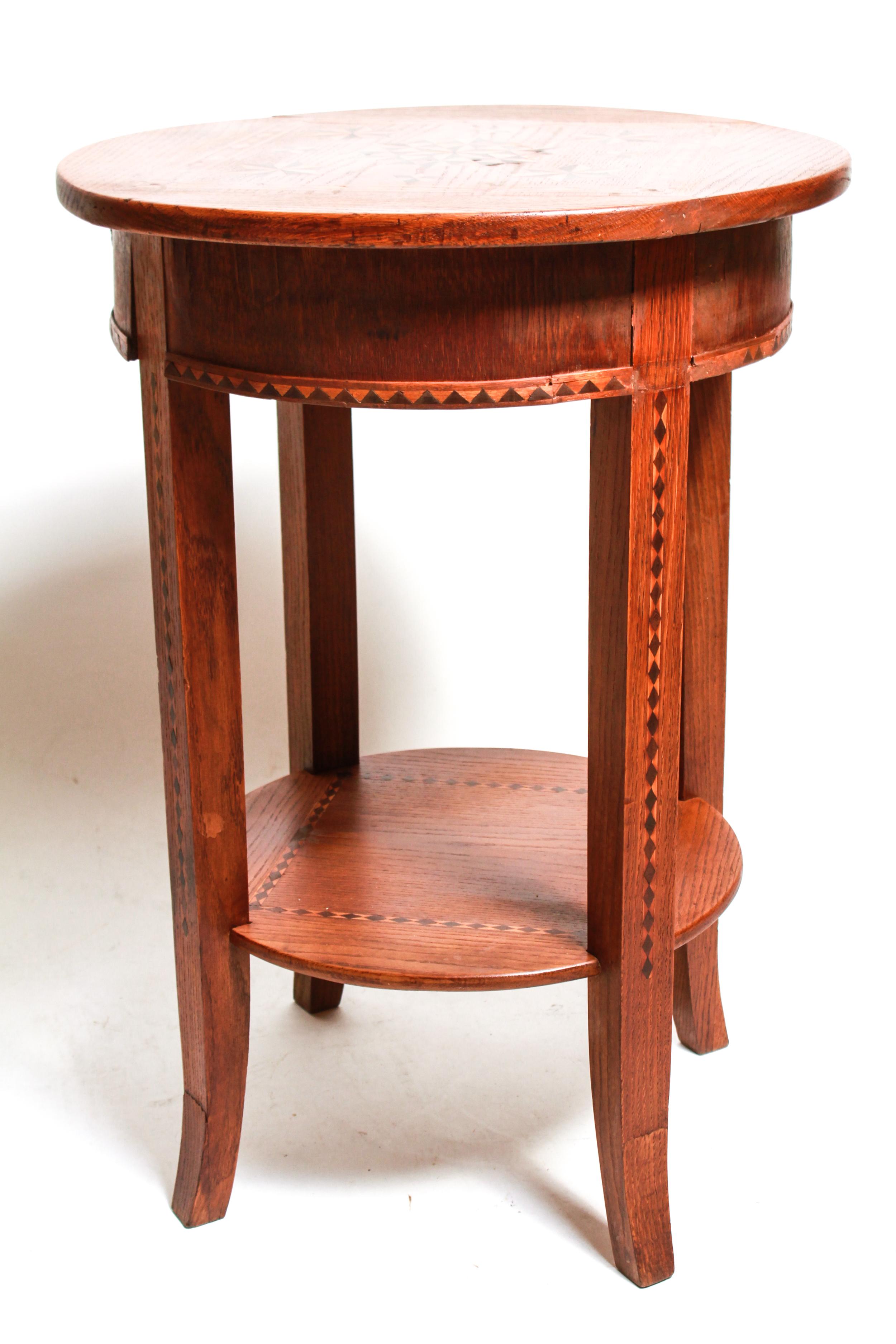 20th Century Swiss Rustic Side Table with Geometric Parquetry