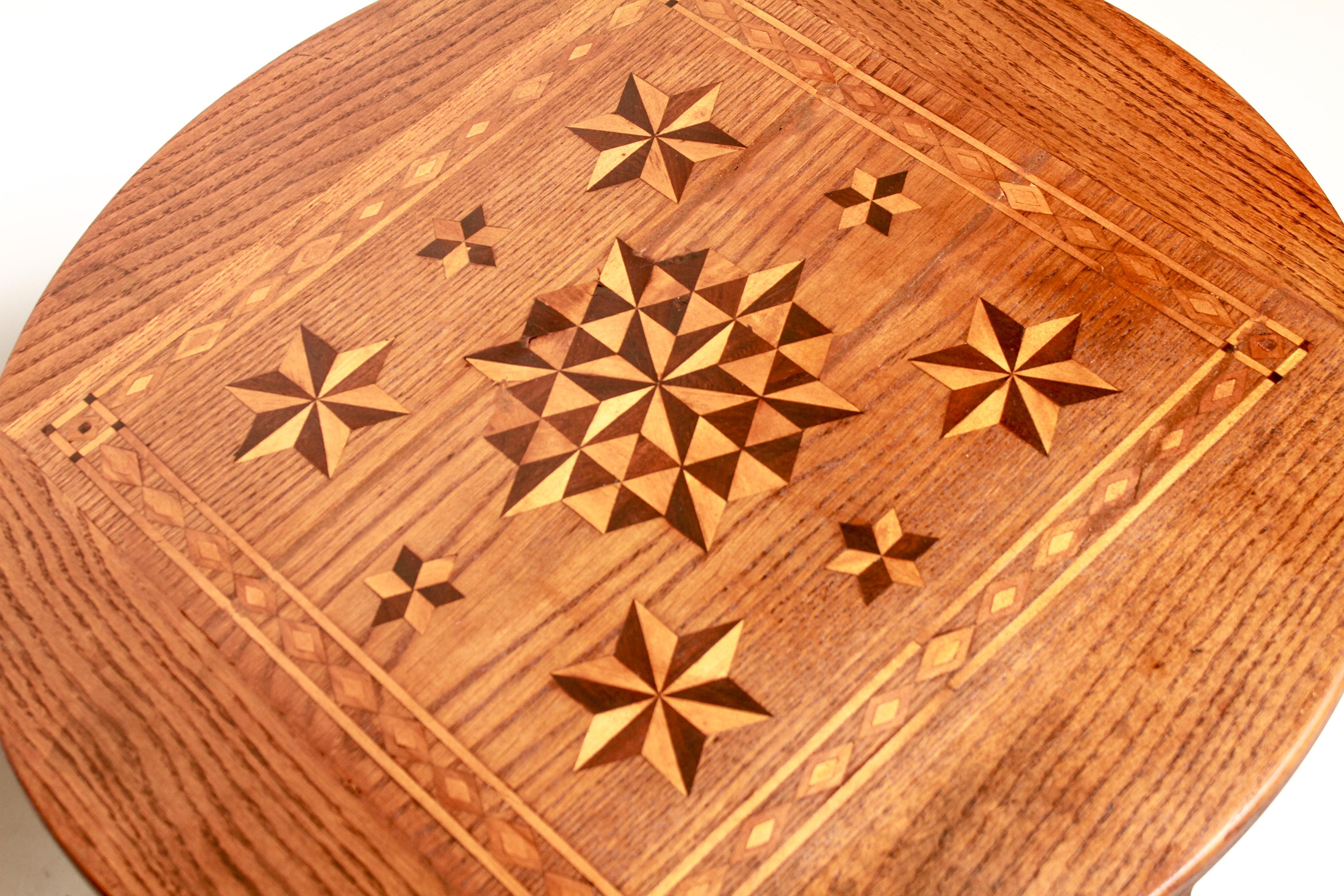 Swiss Rustic Side Table with Geometric Parquetry 2