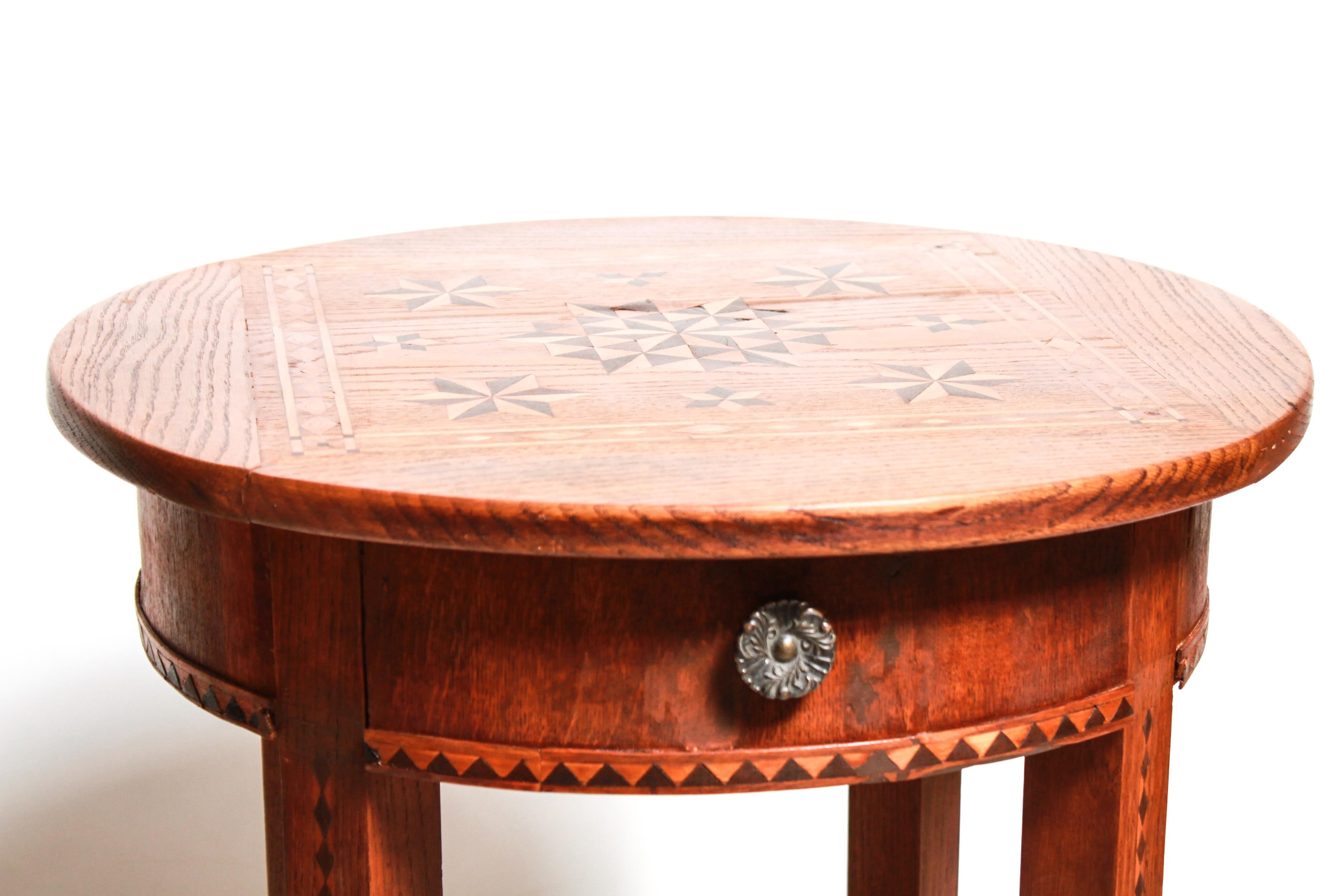 Swiss Rustic Side Table with Geometric Parquetry 3