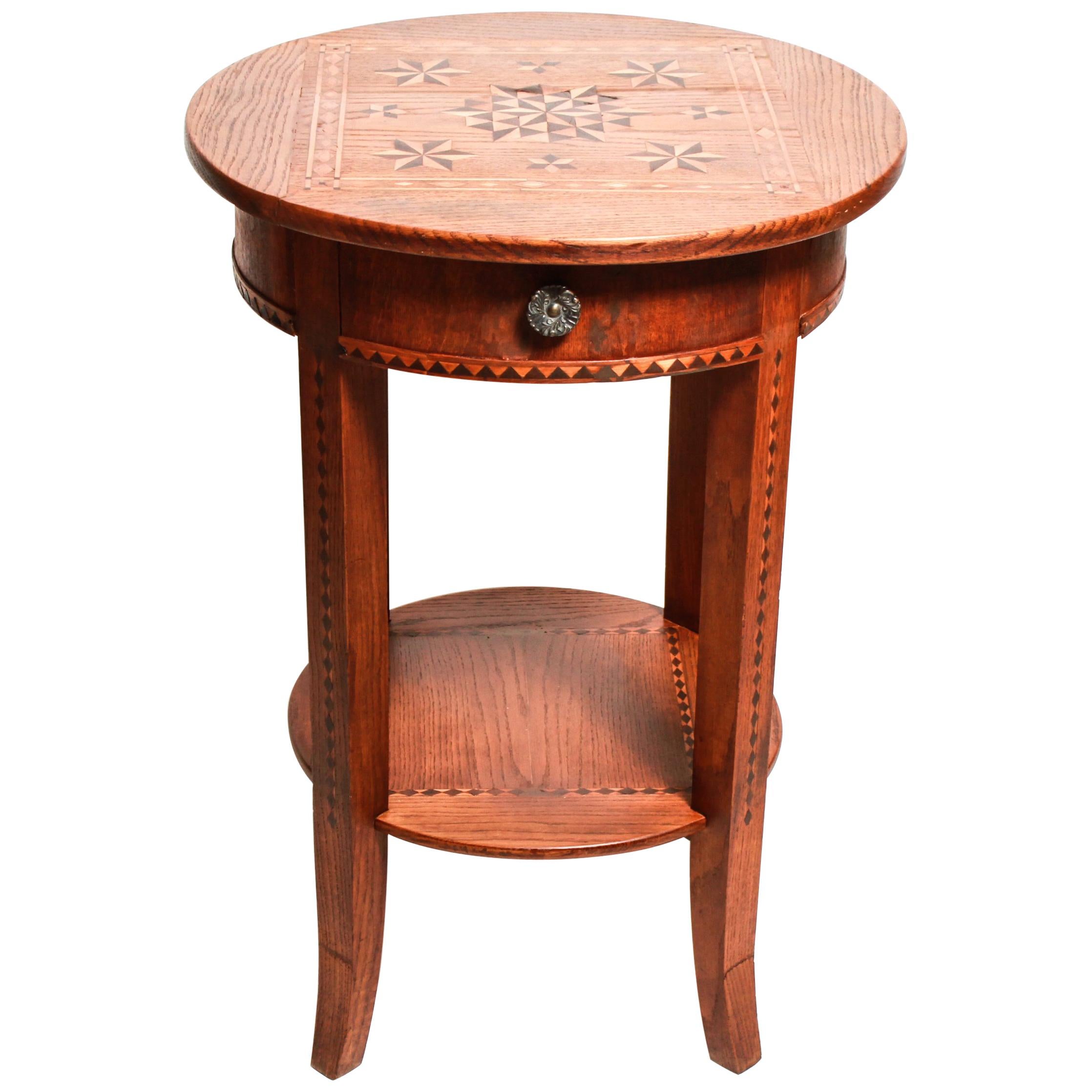 Swiss Rustic Side Table with Geometric Parquetry