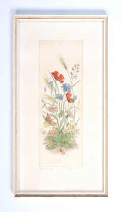 Conjunto de cuatro grabados botánicos originales coloreados a mano de la Escuela Suiza de mediados de siglo