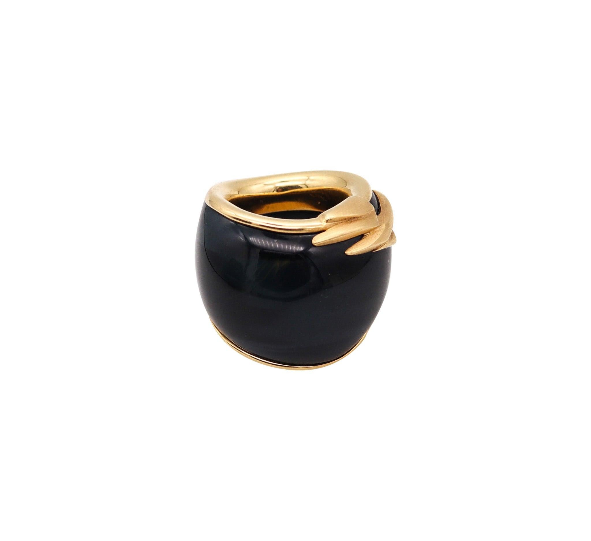 SWISS Sculptural Hawk Eye Gemstone Cocktail Ring Band In 18Kt Yellow Gold 4