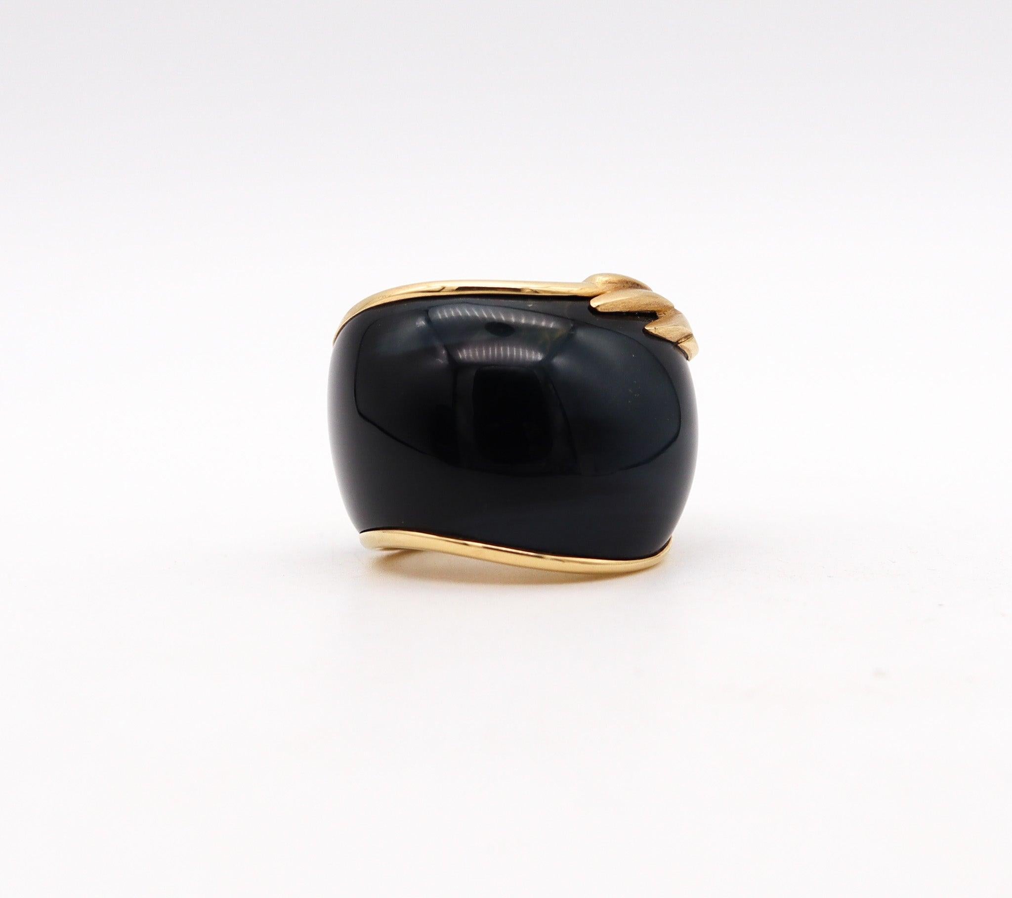 Modernist SWISS Sculptural Hawk Eye Gemstone Cocktail Ring Band In 18Kt Yellow Gold