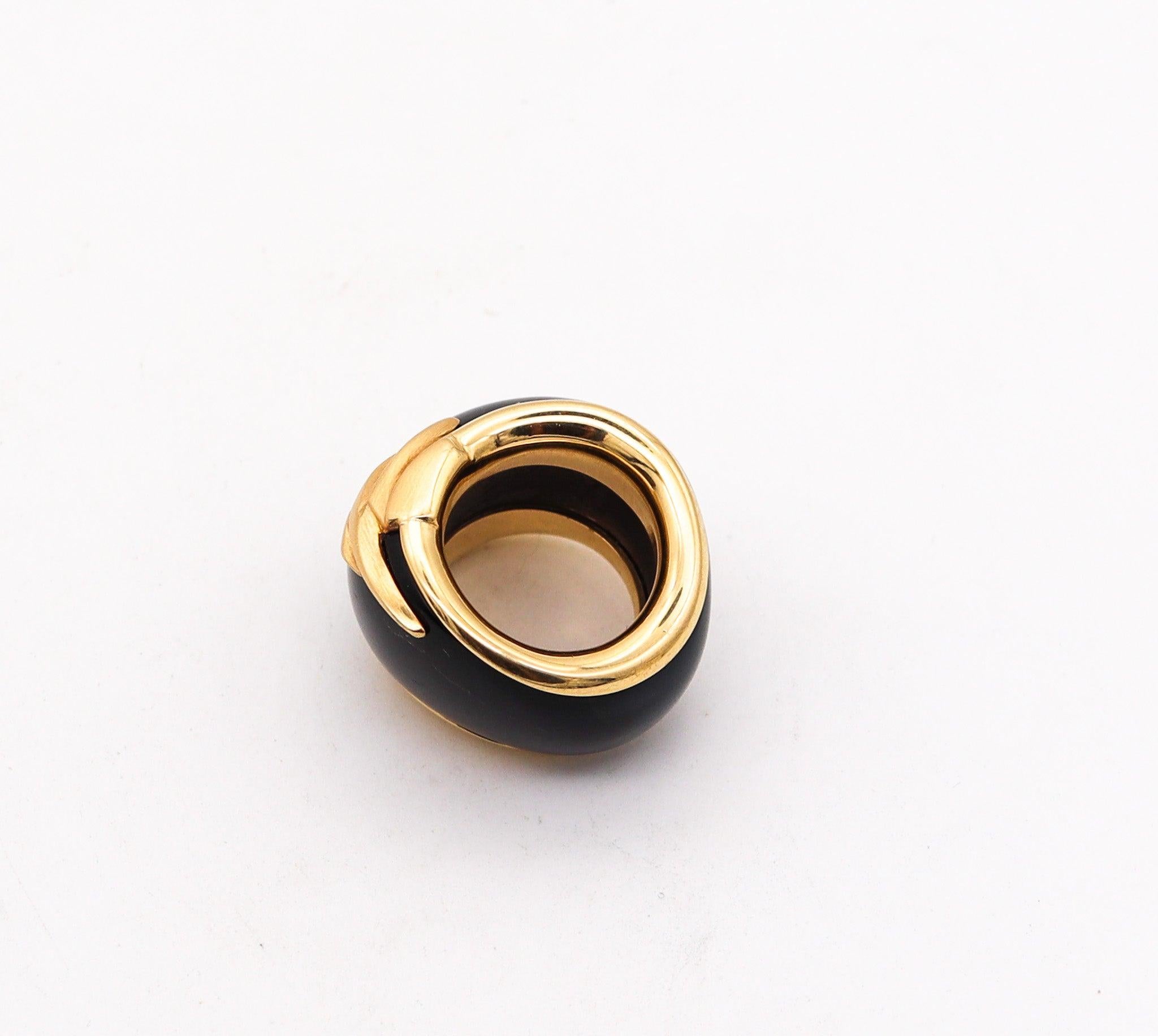 Women's or Men's SWISS Sculptural Hawk Eye Gemstone Cocktail Ring Band In 18Kt Yellow Gold