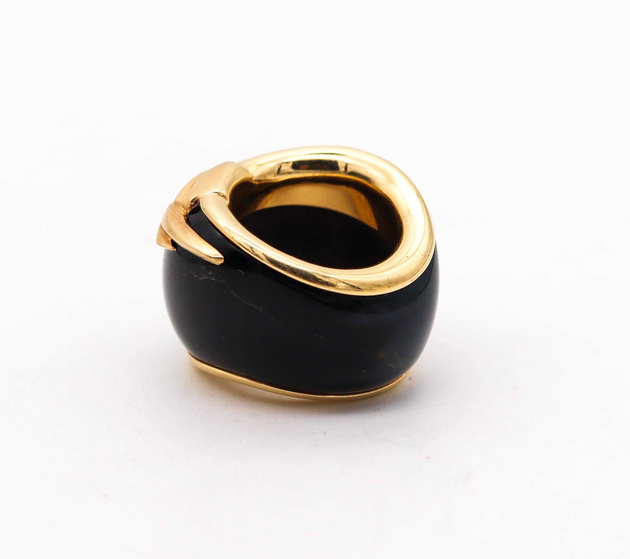 SWISS Sculptural Hawk Eye Gemstone Cocktail Ring Band In 18Kt Yellow Gold 3