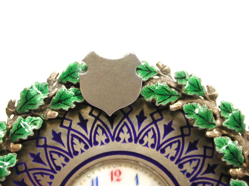 Early 20th Century Swiss Silver and Enamel Dressing Table Clock, circa 1900 For Sale