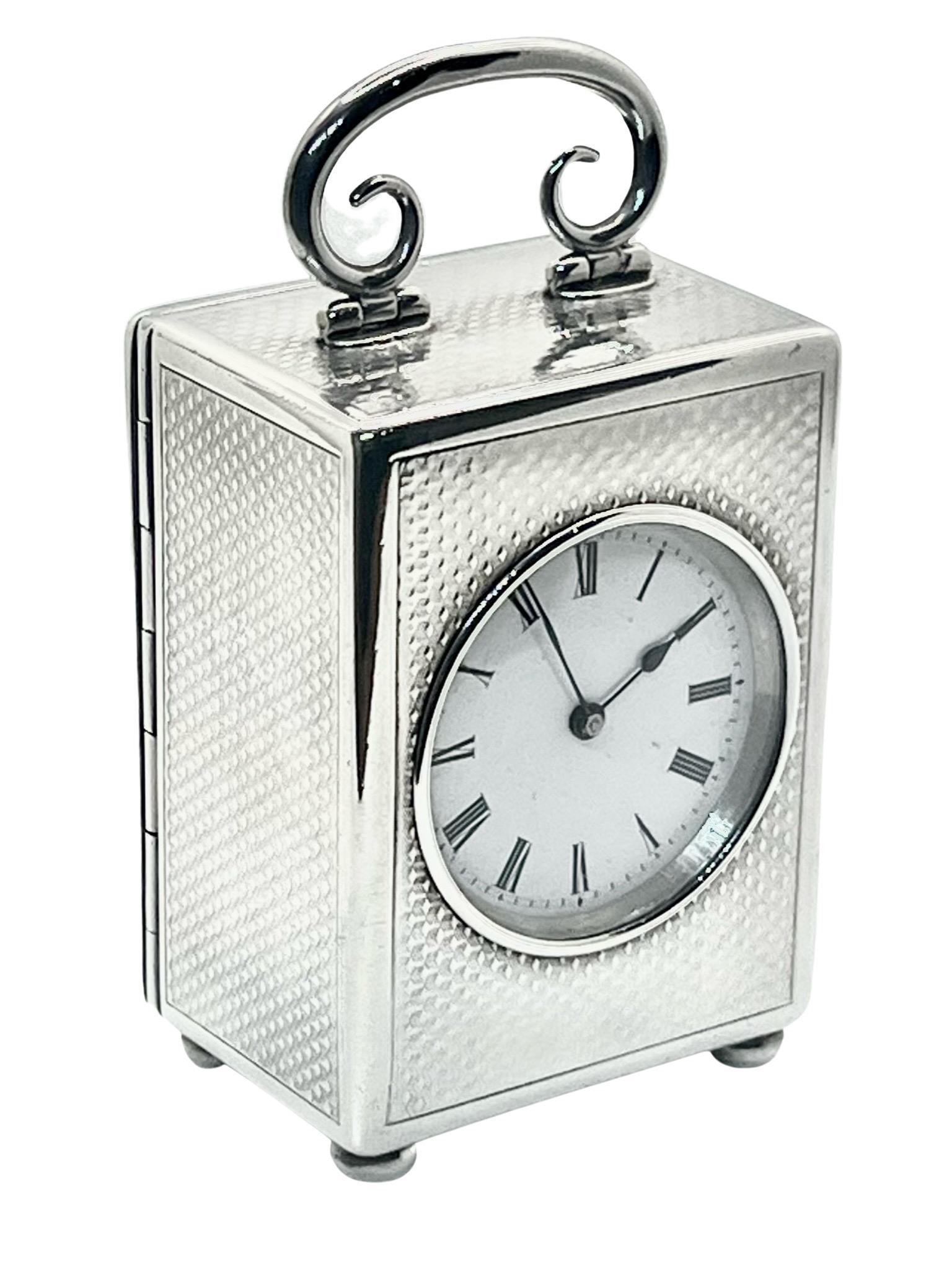 Swiss Solid Silver Miniature Timepiece Carriage Clock In Good Condition In London, GB