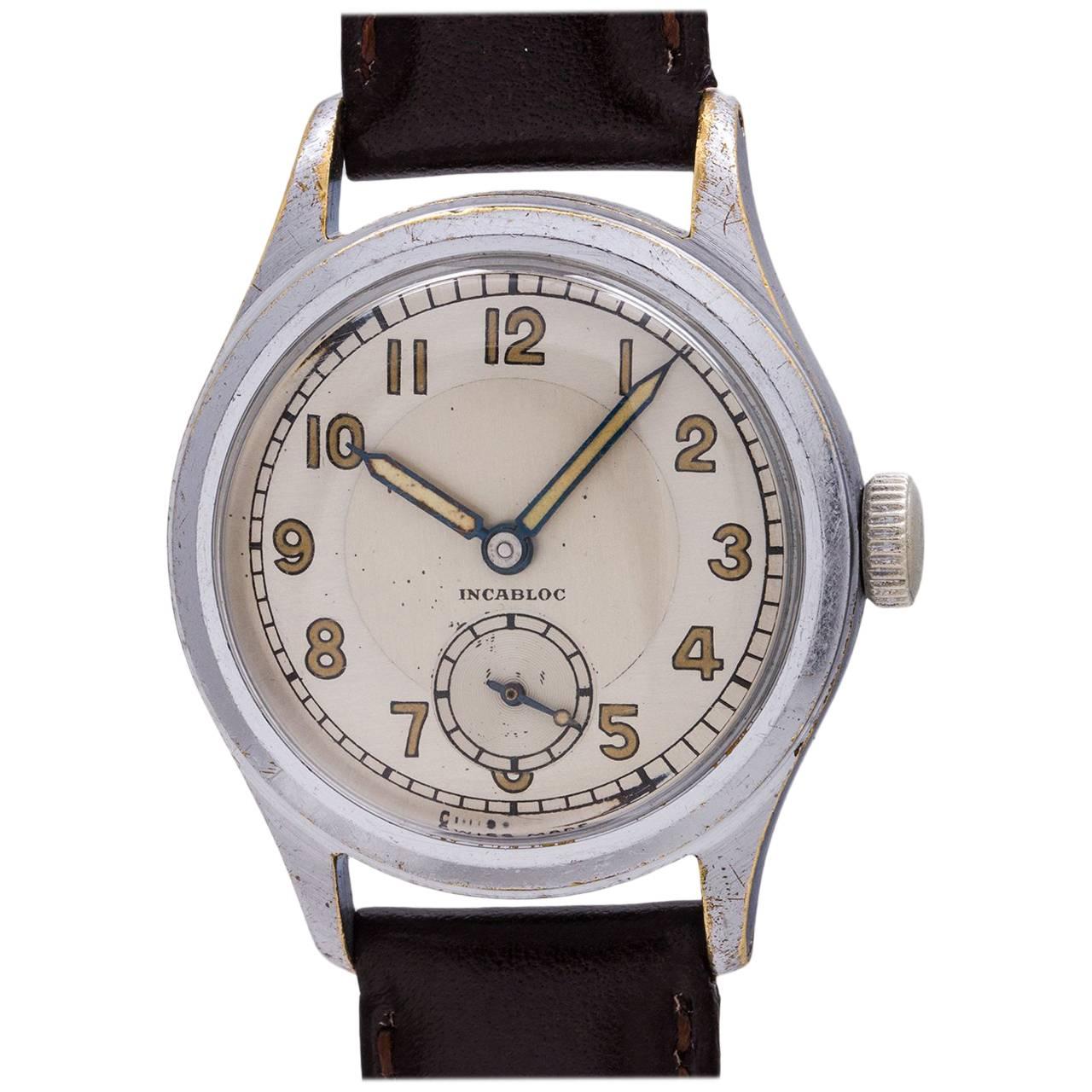Swiss stainless steel Military Style Incabloc wristwatch, circa 1940s For Sale