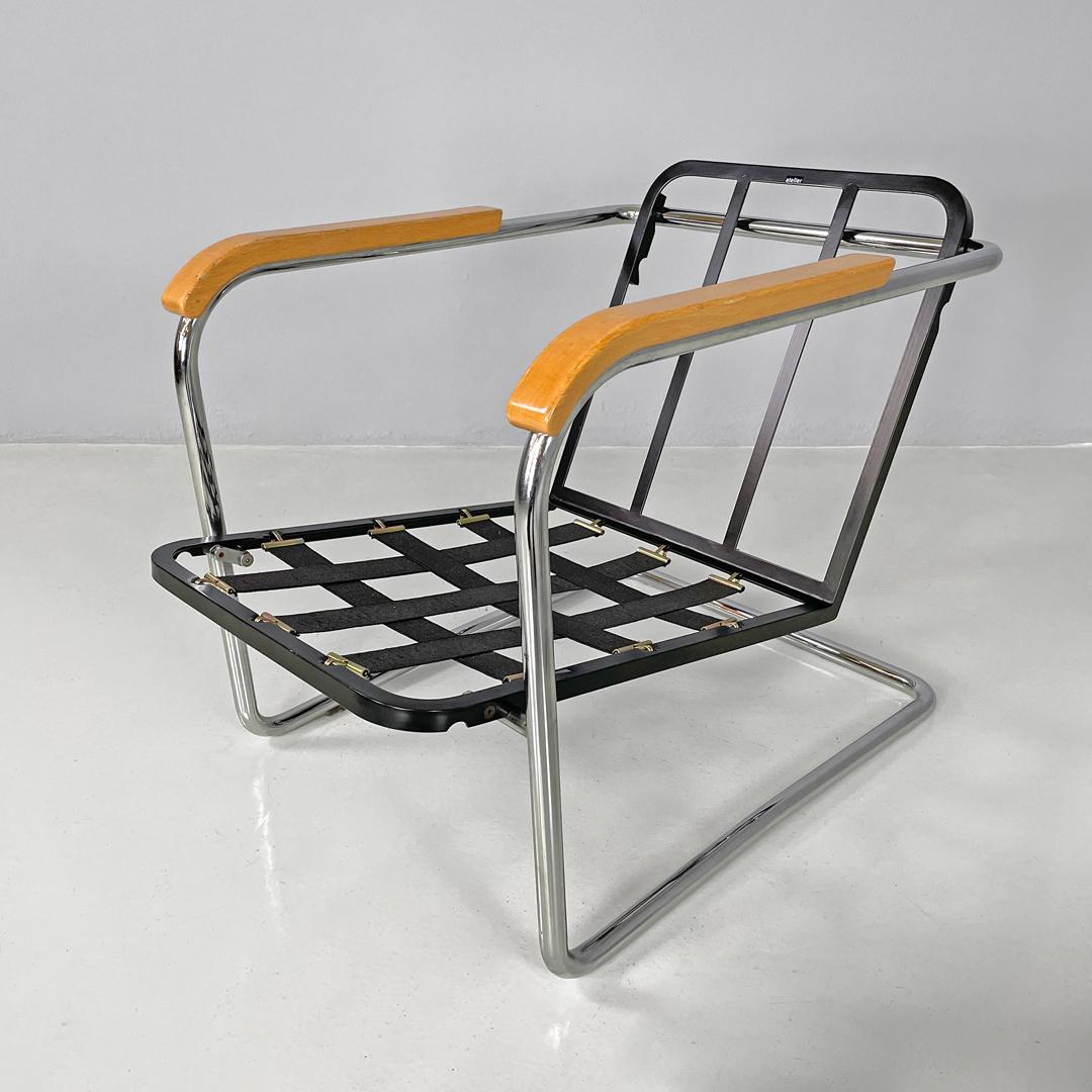 Metal Swiss striped light blue armchair 1435 by Werner Max Moser for Embru, 2000s For Sale