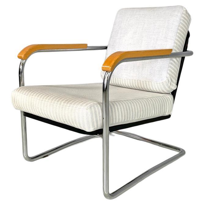 Swiss striped light blue armchair 1435 by Werner Max Moser for Embru, 2000s For Sale