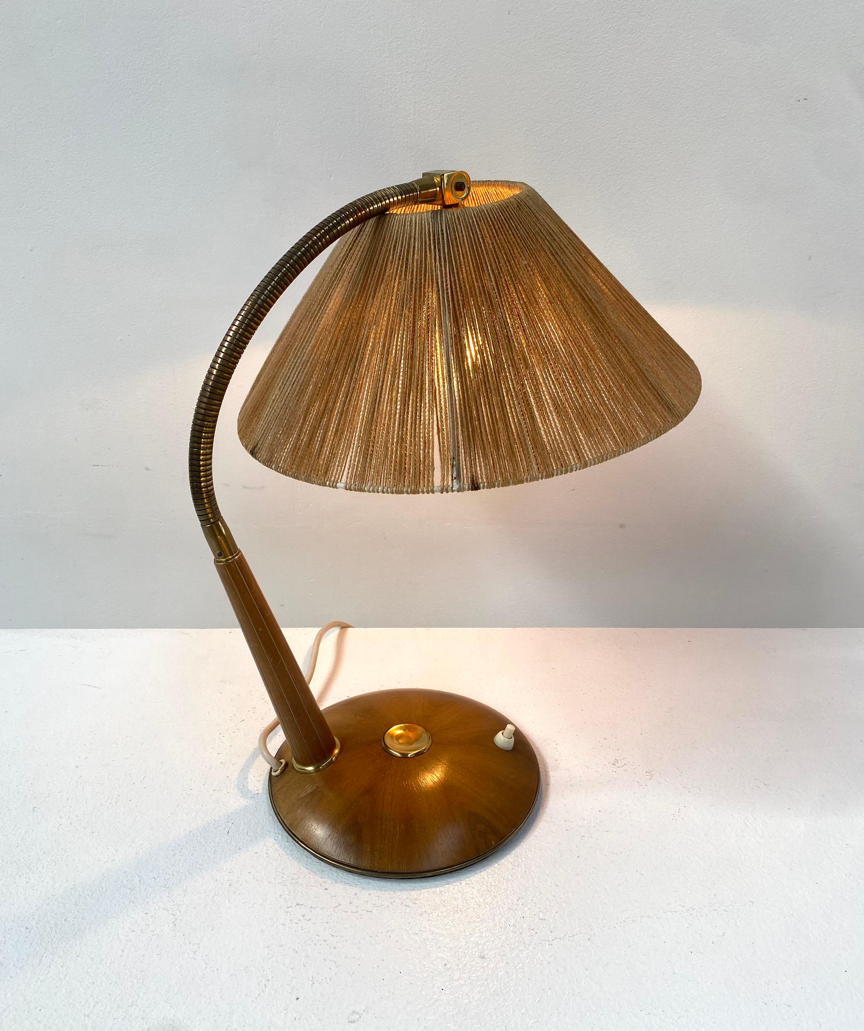 Brass Swiss Teak Table Lamp,  Mod. 2655,  by Frits Muller for Temde Leuchten, 1970s. For Sale