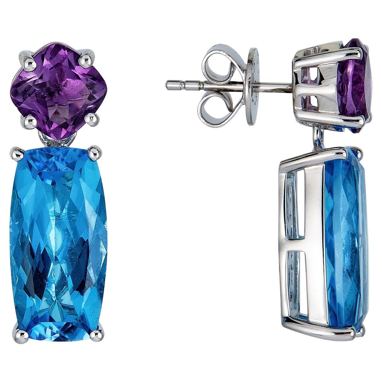 Swiss Topaz and Amethyst combination Earrings in Sterling Silver For Sale