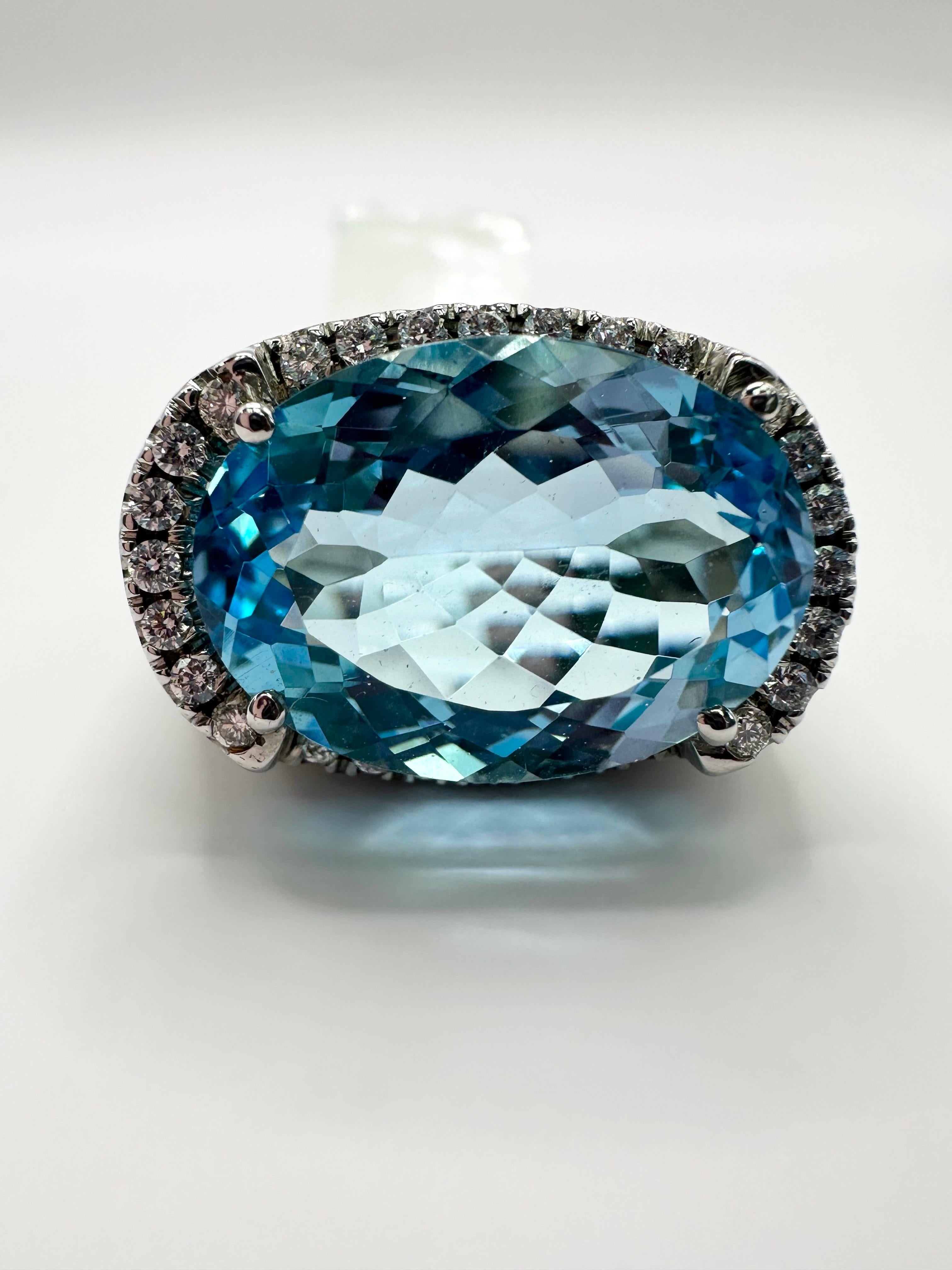 Swiss Topaz Cocktail Diamond ring 14KT gold In New Condition For Sale In Boca Raton, FL