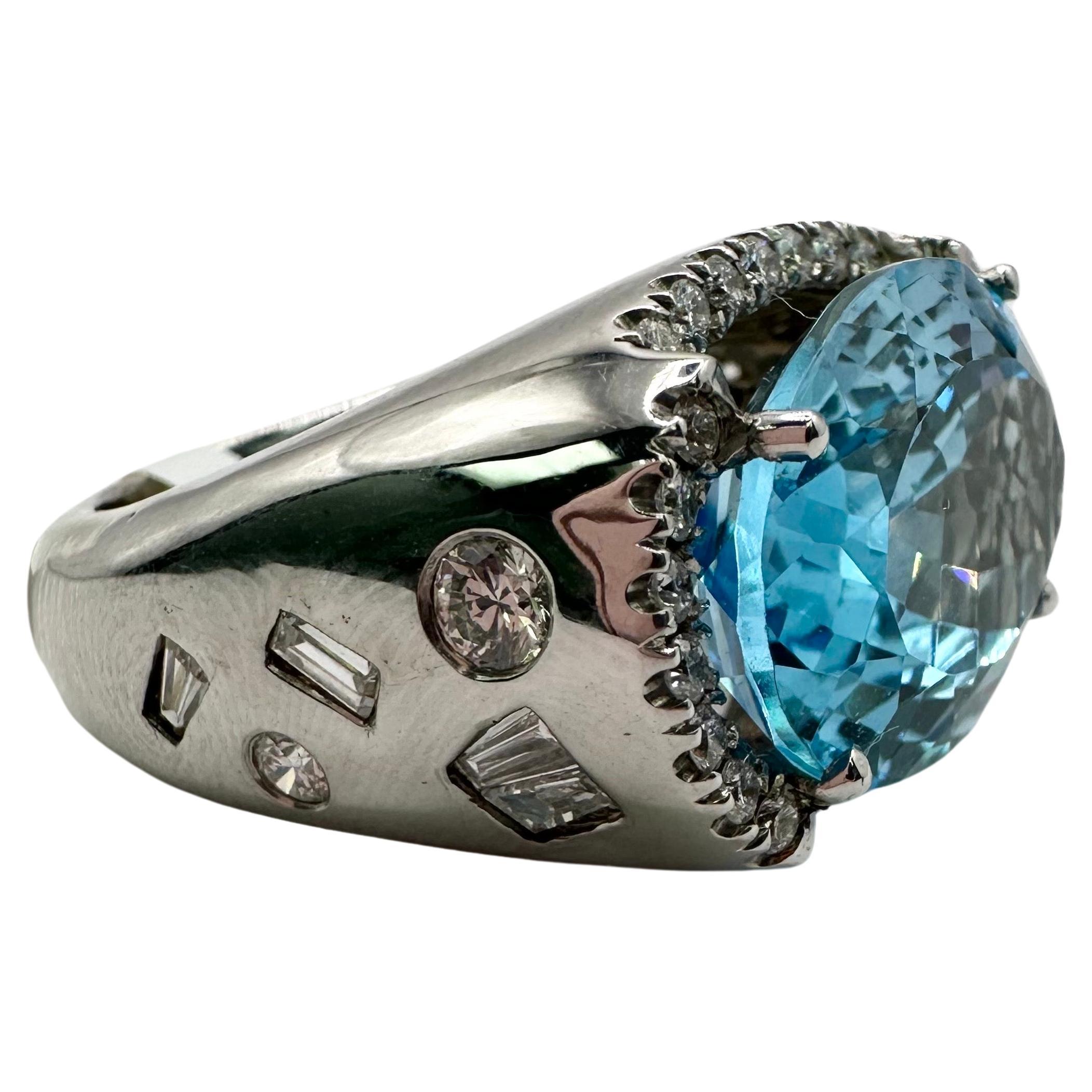 Swiss Topaz Cocktail Diamond ring 14KT gold