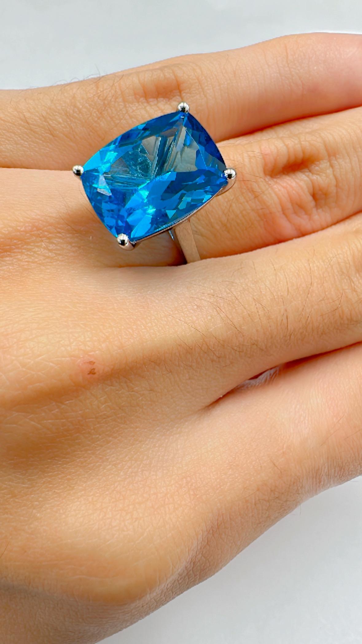 For Sale:  Swiss Topaz Cushion Ring in Sterling Silver 3