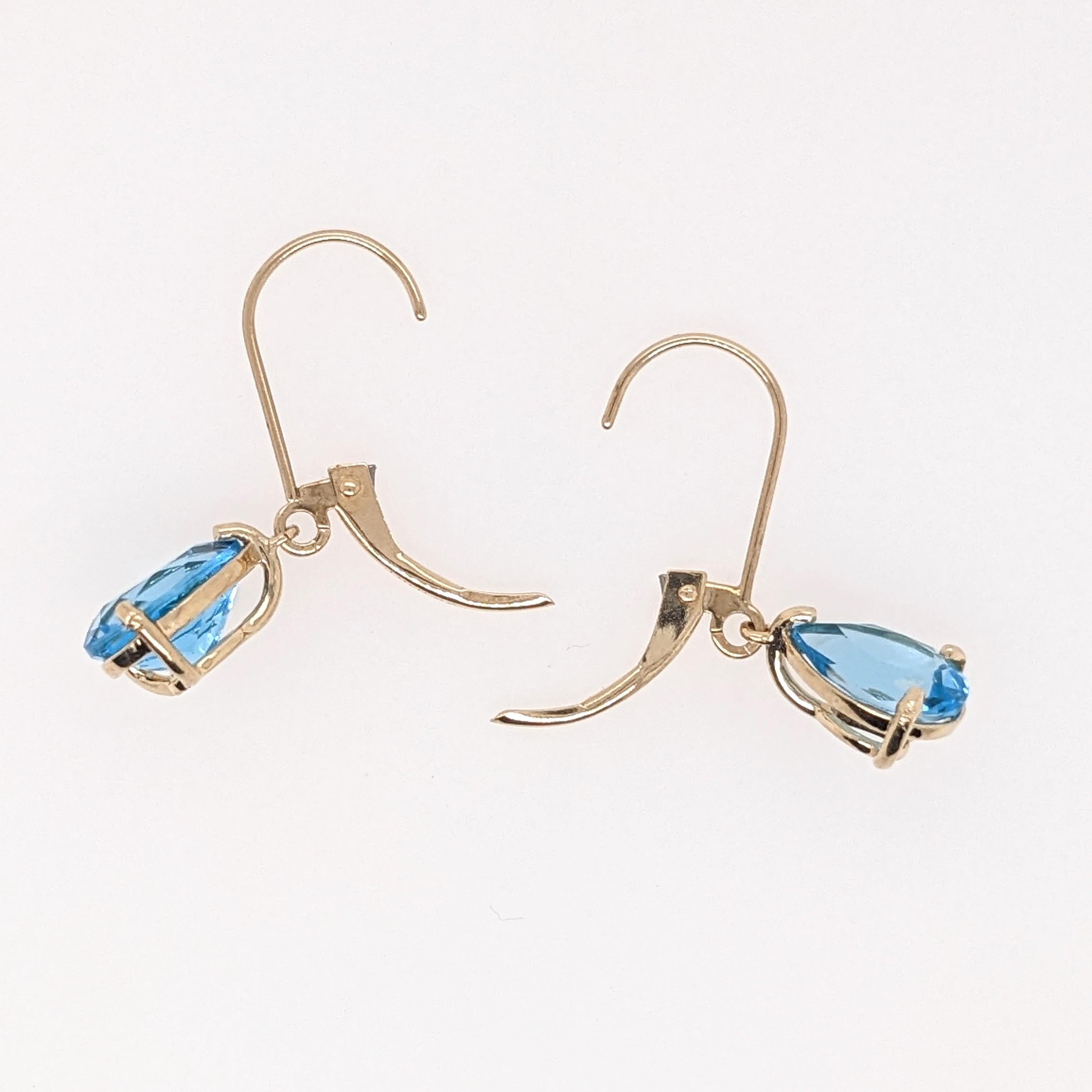 Swiss Topaz Dangle Earrings in Solid 14K Yellow Gold Pear Shape 9x7mm In New Condition For Sale In Columbus, OH
