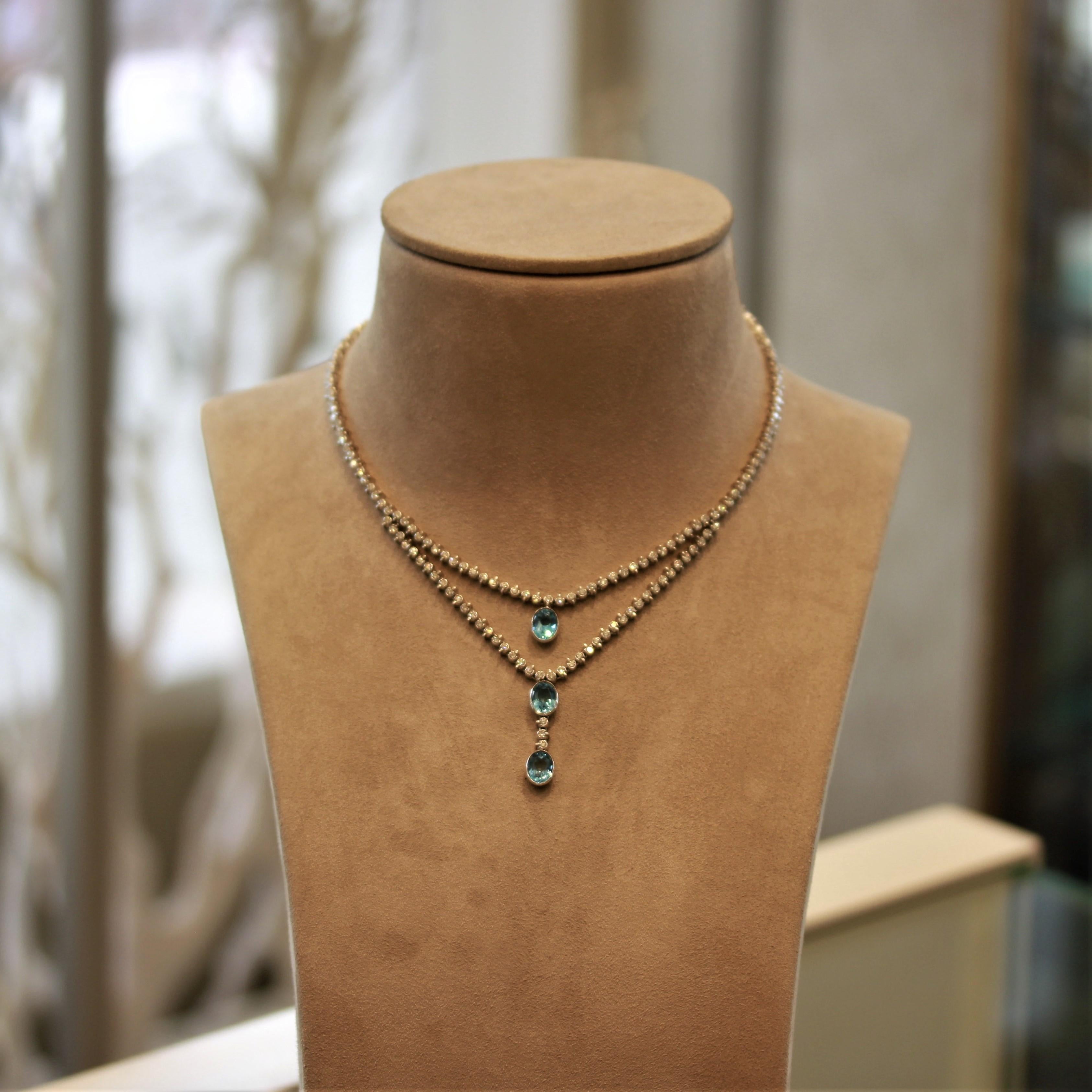 Collana a doppio strato in oro con diamante e topazio svizzero in vendita 5