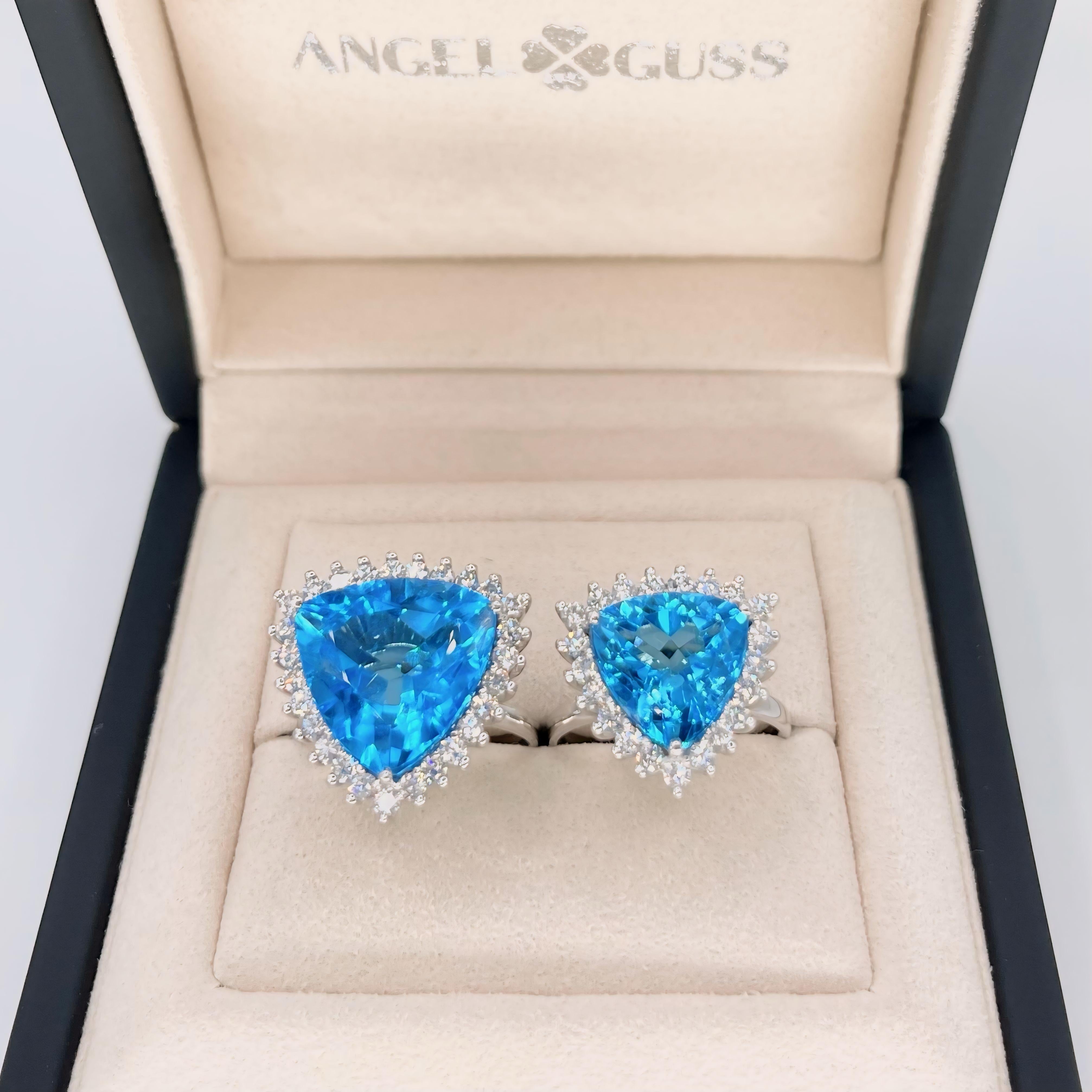 Swiss Topaz & Diamond Ring - 18K Solid Gold - Large Size For Sale 3
