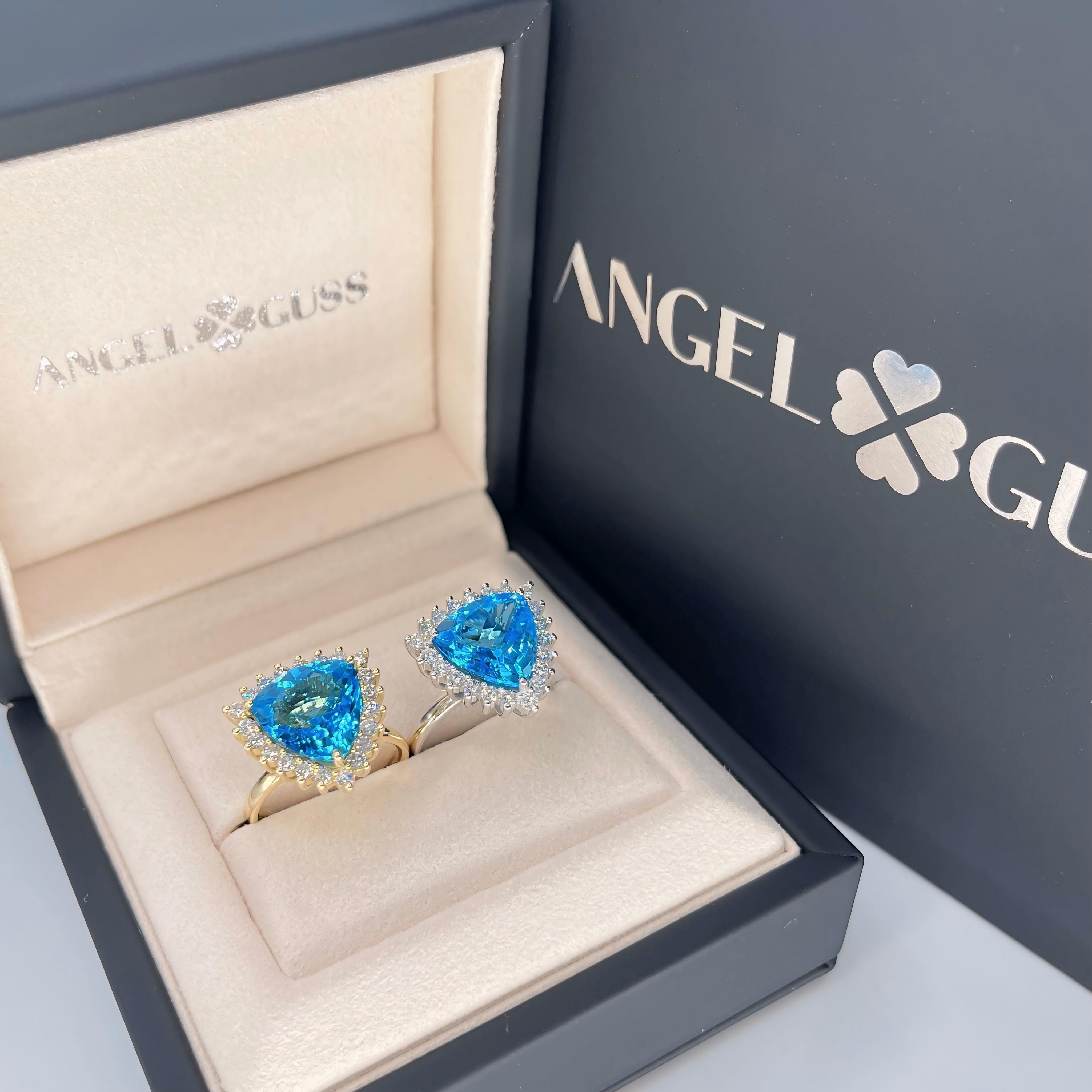 Swiss Topaz & Diamond Ring - 18K Solid White Gold - Medium Size In New Condition For Sale In Markham, CA
