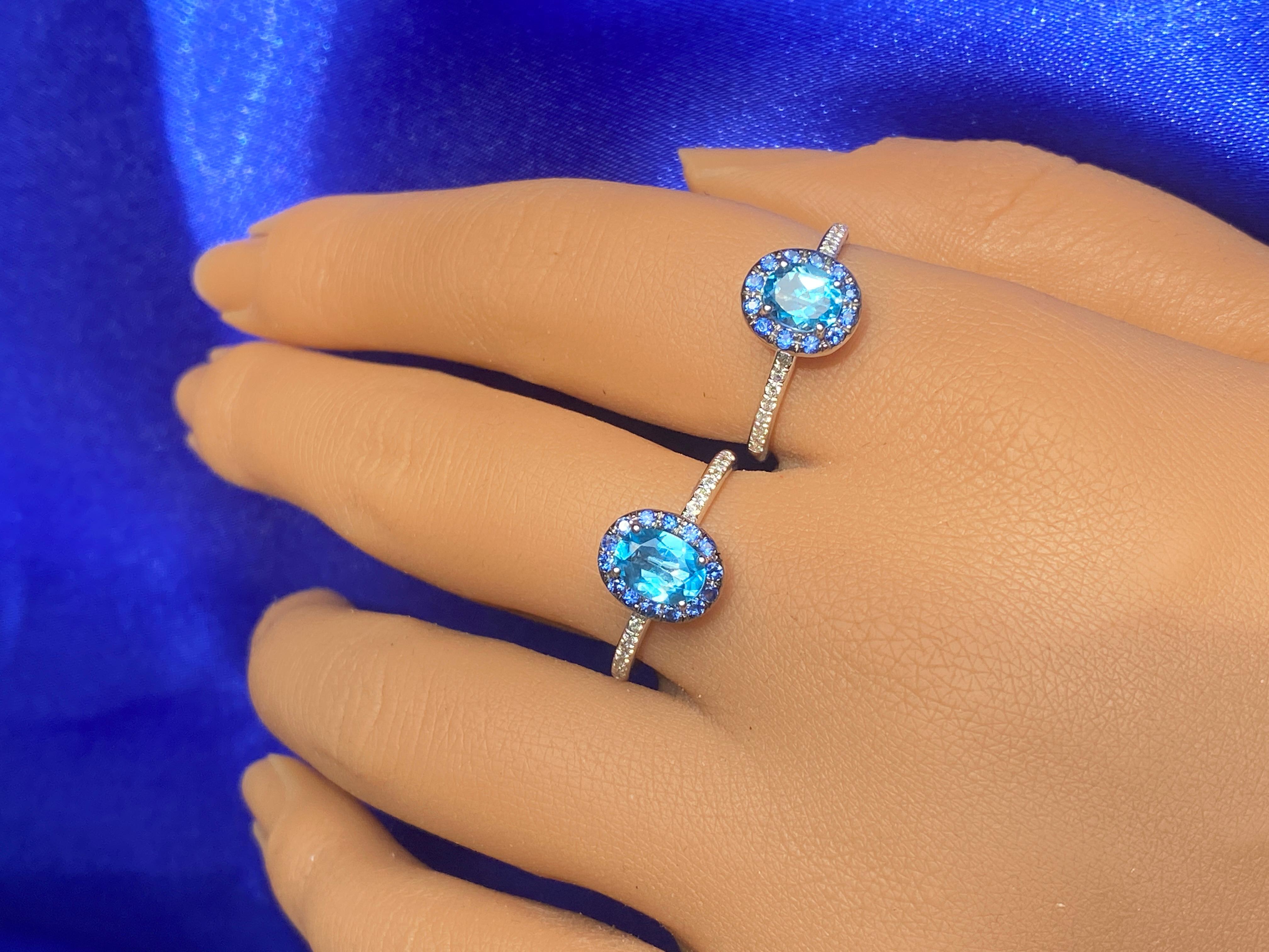 Swiss Topaz & Diamond Solitaire Ring with Sapphire Halo, Gemstone Solitaire Ring In New Condition For Sale In New York, NY