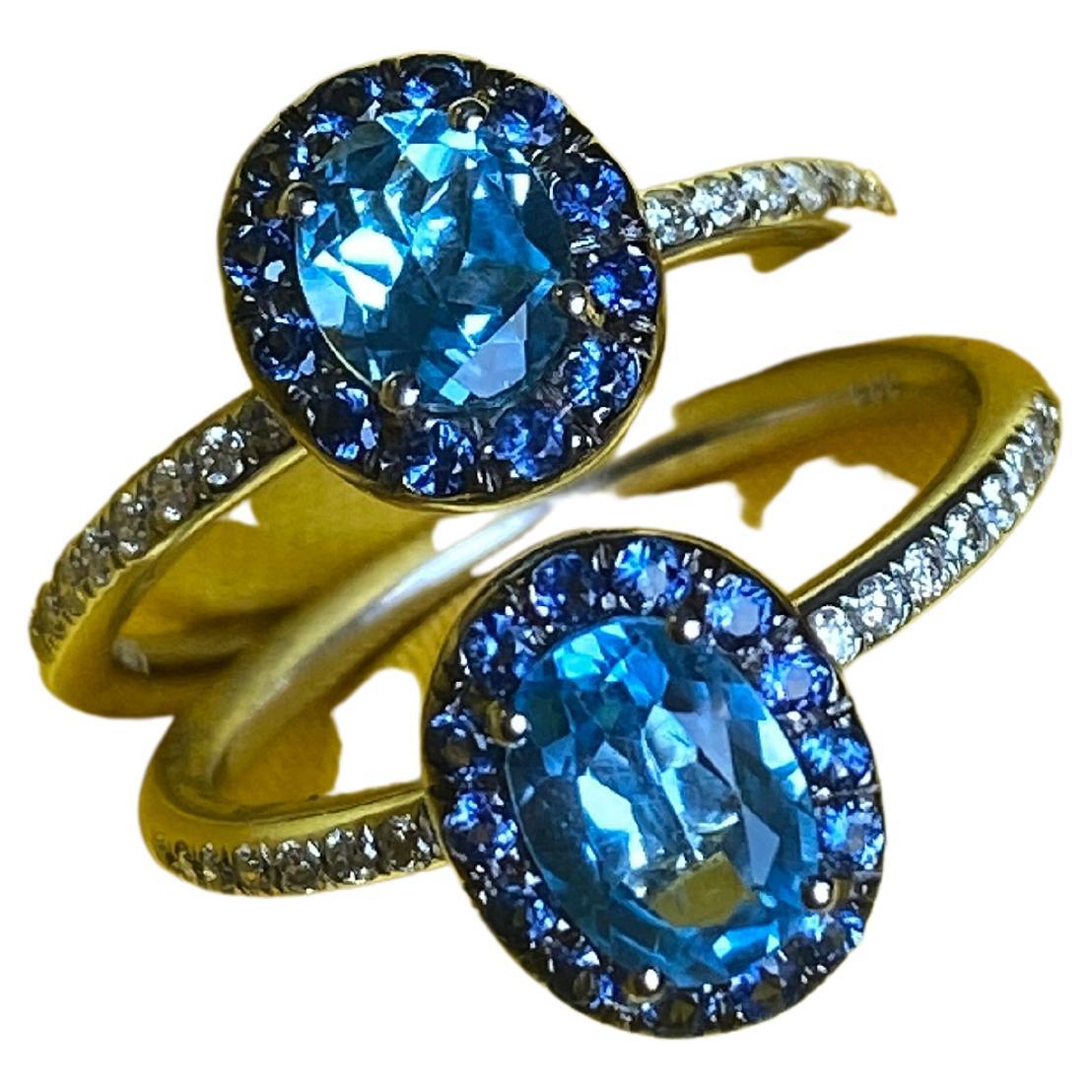 Swiss Topaz & Diamond Solitaire Ring with Sapphire Halo, Gemstone Solitaire Ring