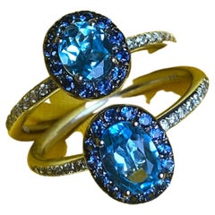Swiss Topaz 
Diamond Solitaire Ring with Sapphire Halo, Gemstone Solitaire Ring