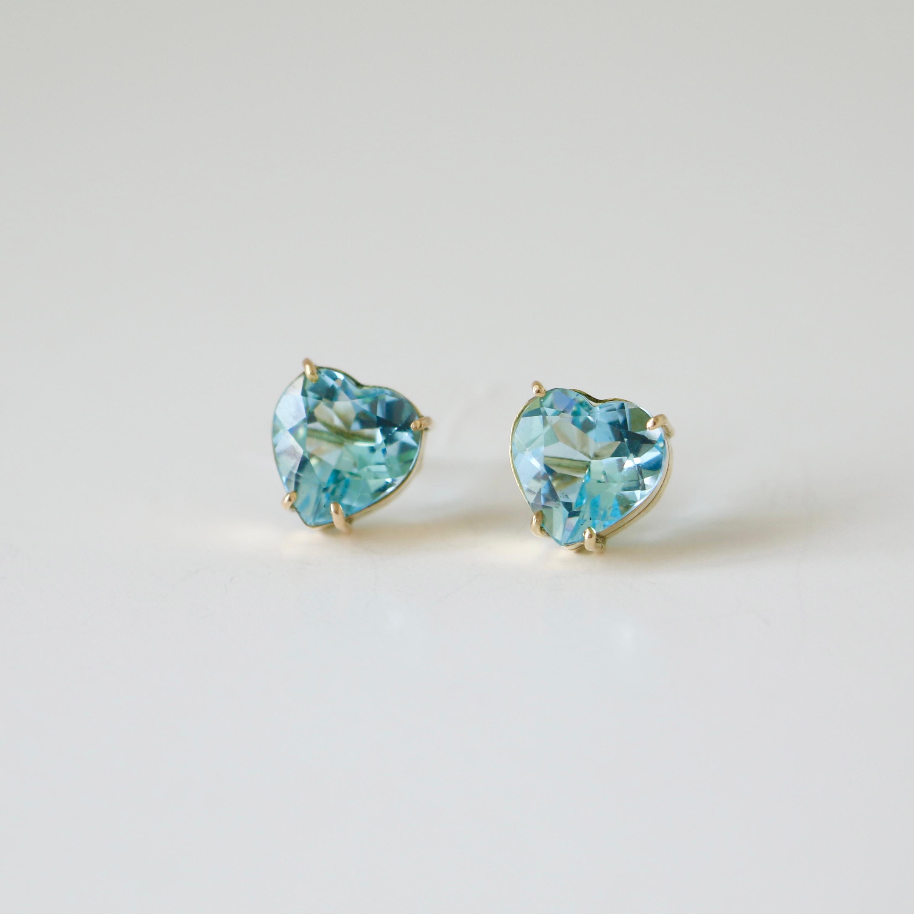 Heart Cut Swiss Topaz Heart Earrings - 18K Solid Yellow Gold For Sale