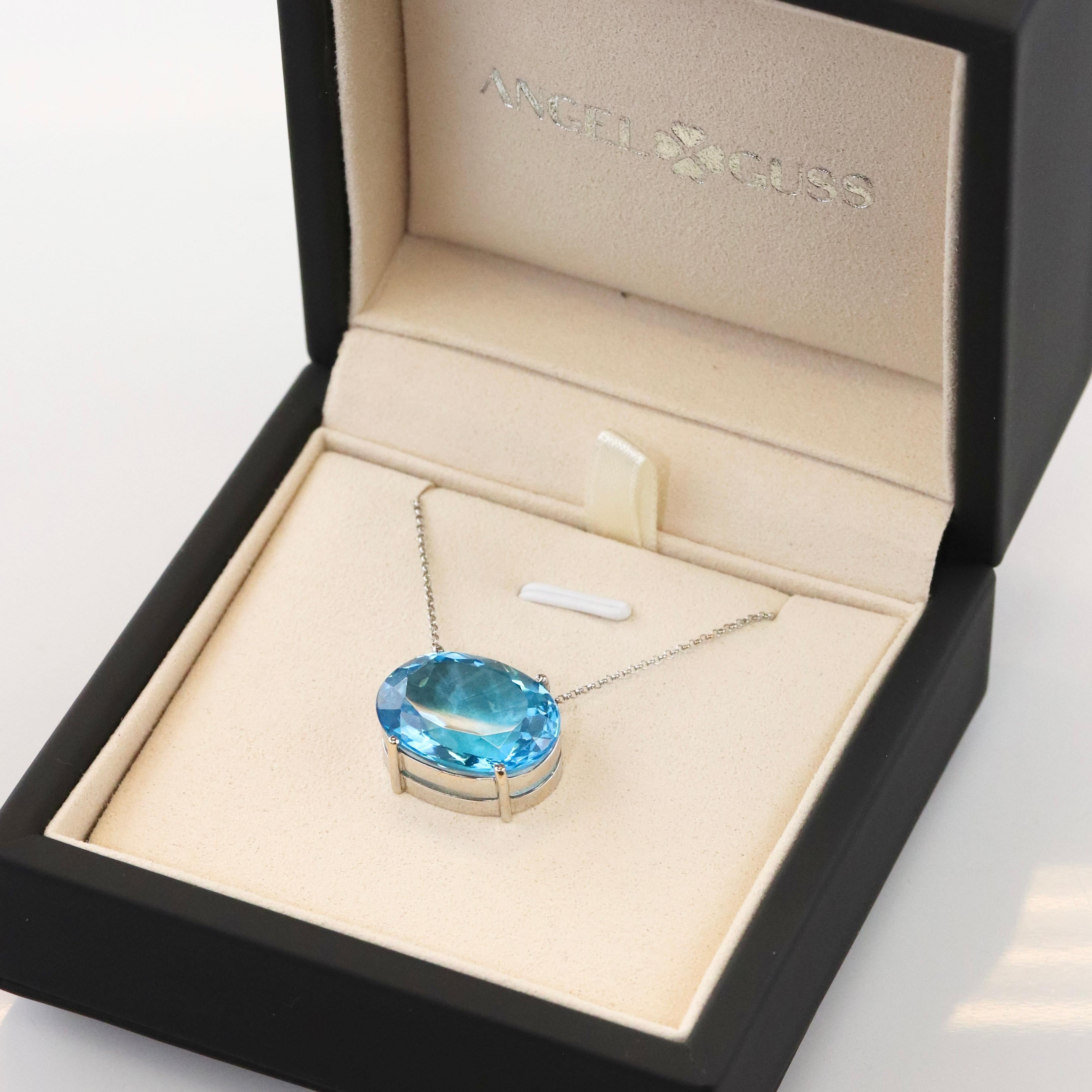 18K Solid White Gold

Natural Swiss Topaz Gemstone: Oval shape, Weight 21 cts.

*The pendant comes with the chain 

Add a touch of refined luxury to your ensemble with this stunning necklace crafted from 18K Solid White Gold. It features a