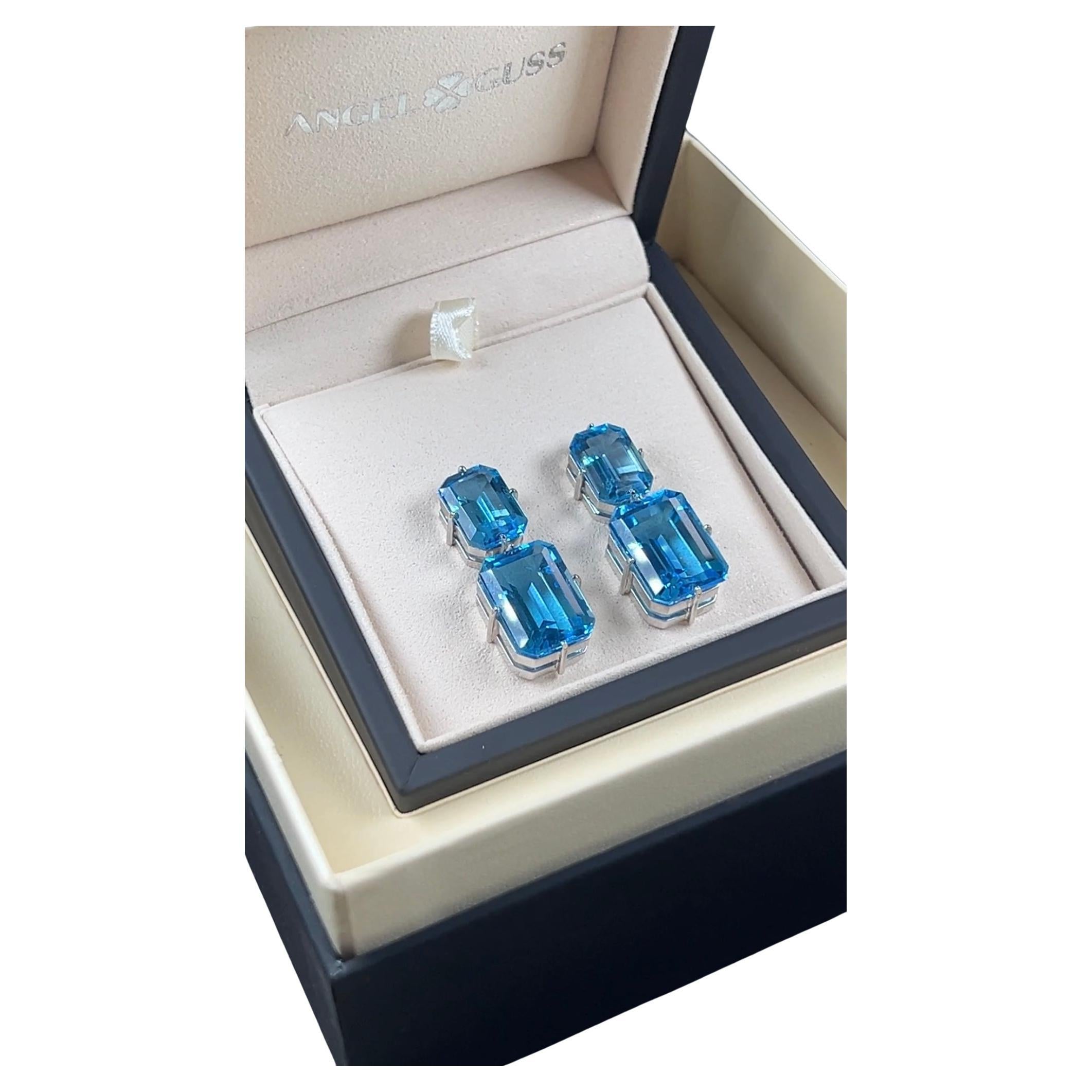 Swiss Topaz Pendant  Earrings - 18K Solid Gold For Sale